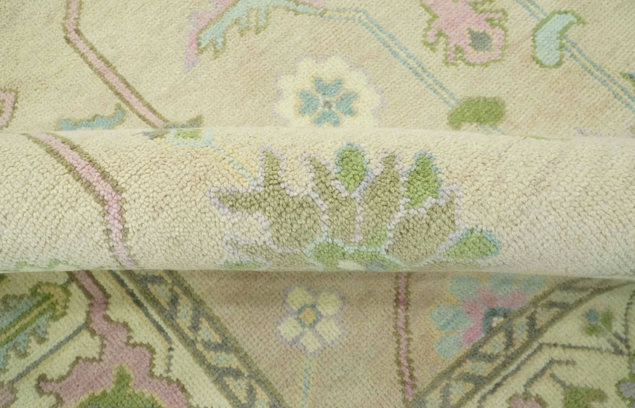 8x10 Beige and Green Hand Knotted Traditional Oriental Oushak wool area rug - Image 6