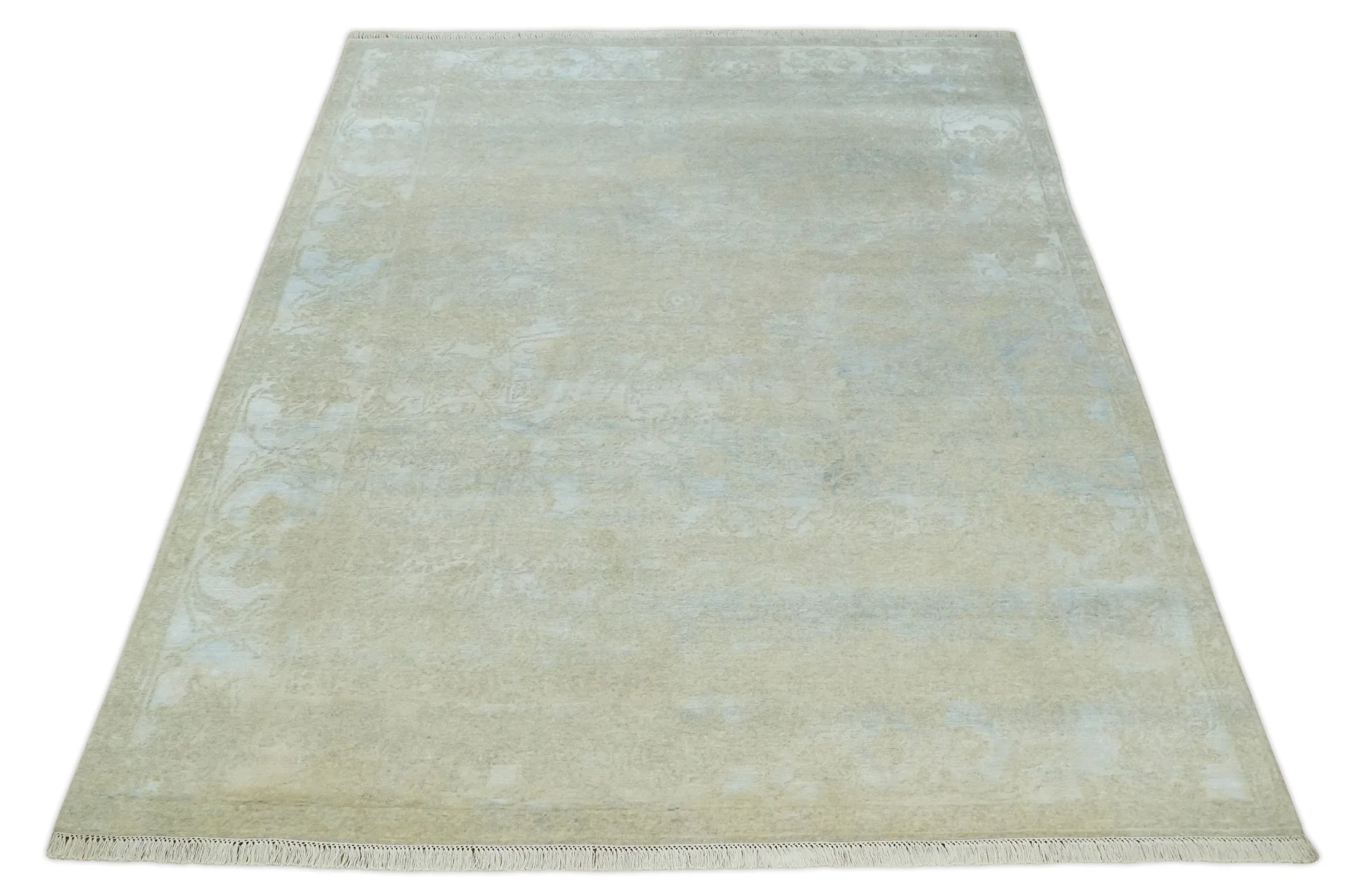 Fine Hand Knotted 8x10 Beige and Ivory Transitional Wool and Bamboo Silk Area Rug - Image 10
