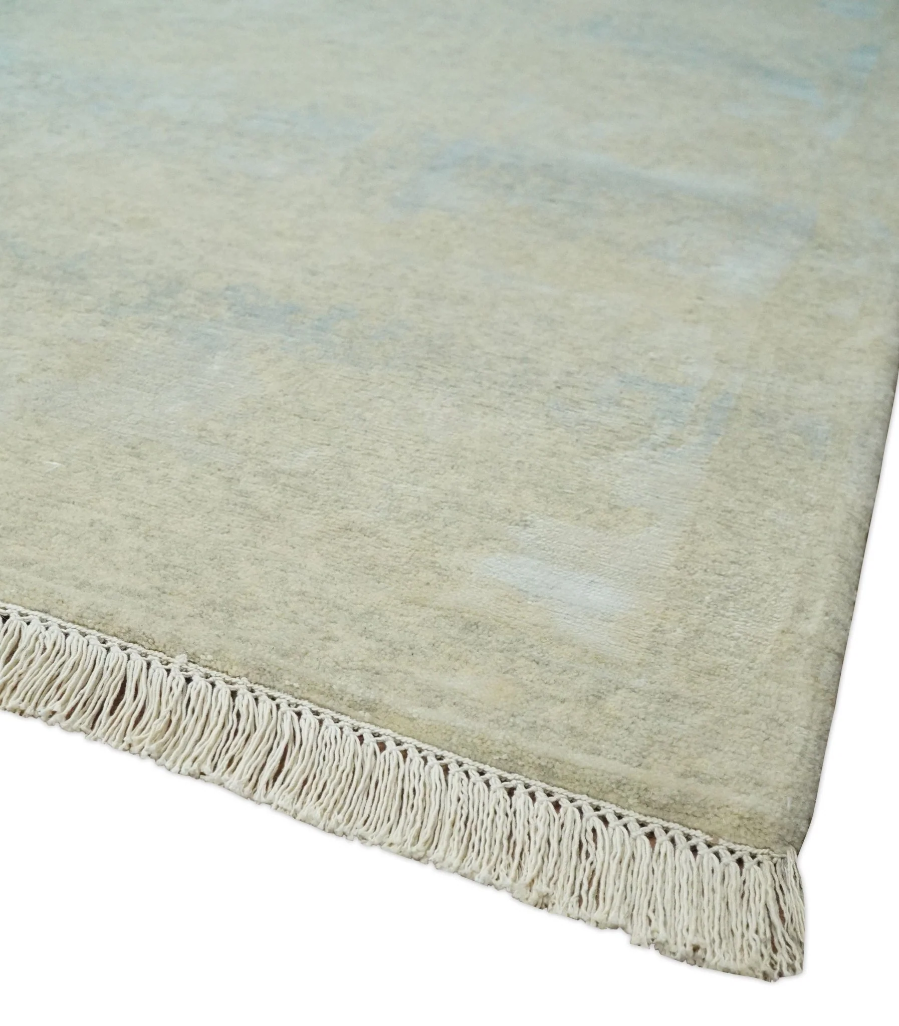 Fine Hand Knotted 8x10 Beige and Ivory Transitional Wool and Bamboo Silk Area Rug - Image 5
