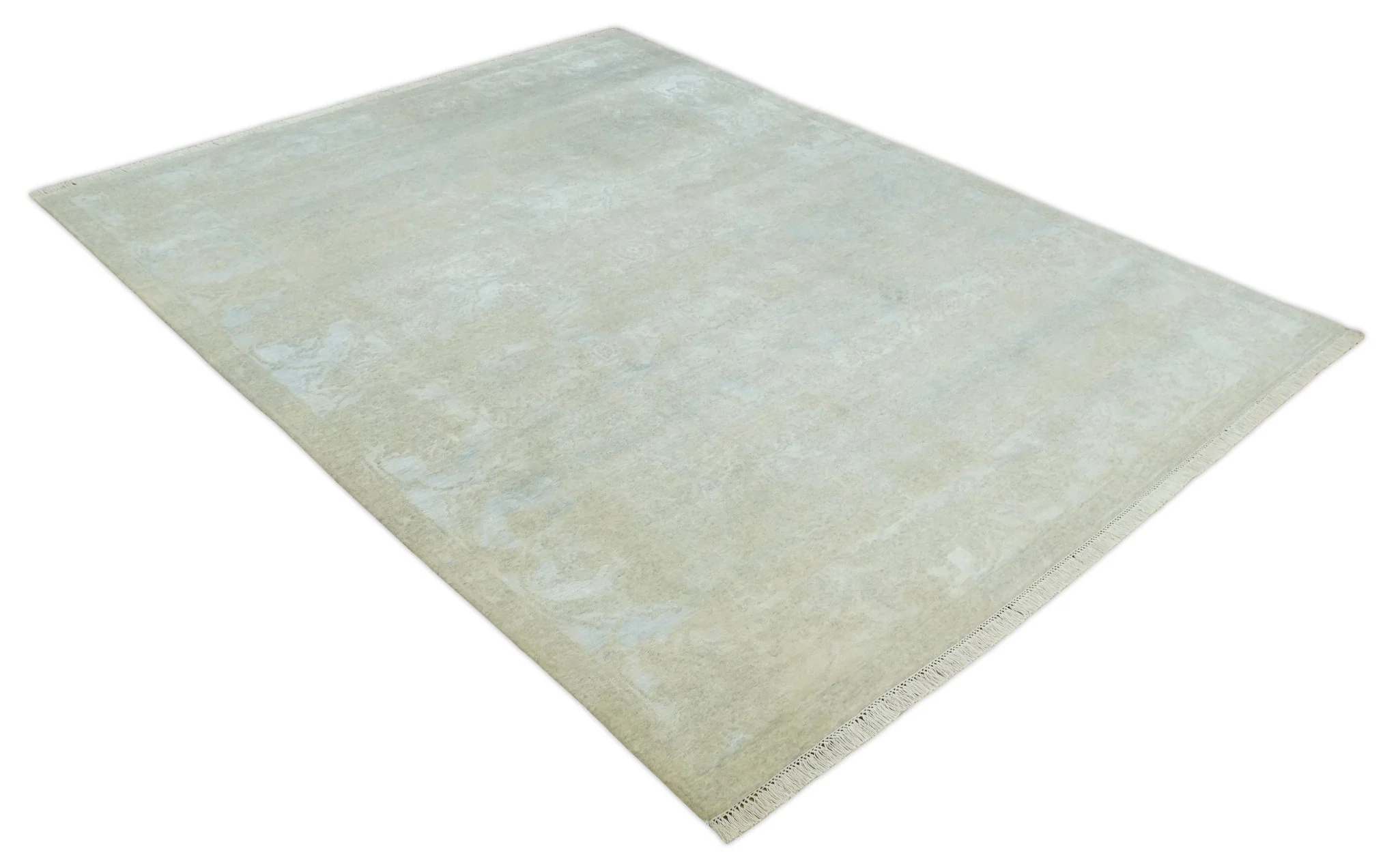 Fine Hand Knotted 8x10 Beige and Ivory Transitional Wool and Bamboo Silk Area Rug - Image 9
