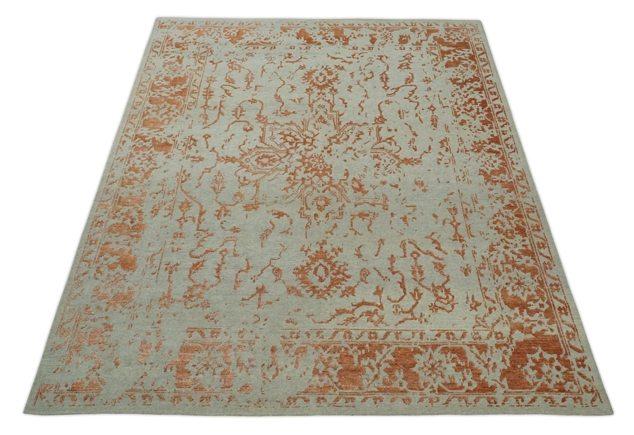 8x10 Beige and Peach Modern Abstract Hand Knotted Wool and Bamboo Silk Area Rug - Image 10
