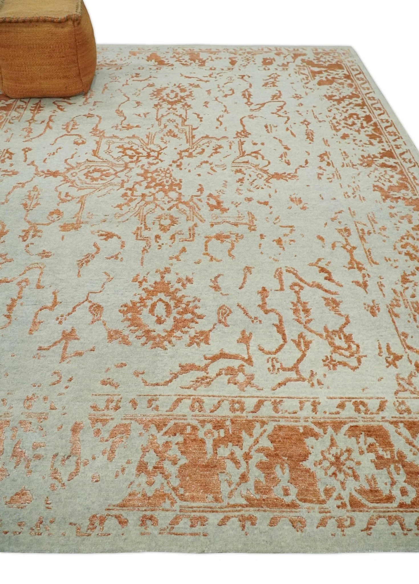 8x10 Beige and Peach Modern Abstract Hand Knotted Wool and Bamboo Silk Area Rug - Image 3