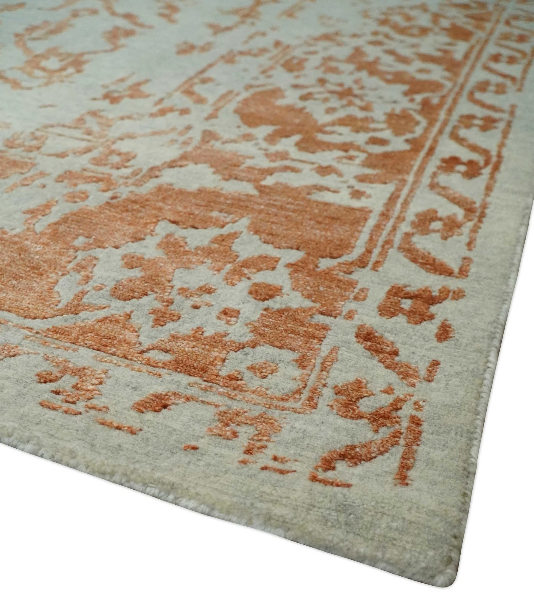8x10 Beige and Peach Modern Abstract Hand Knotted Wool and Bamboo Silk Area Rug - Image 5