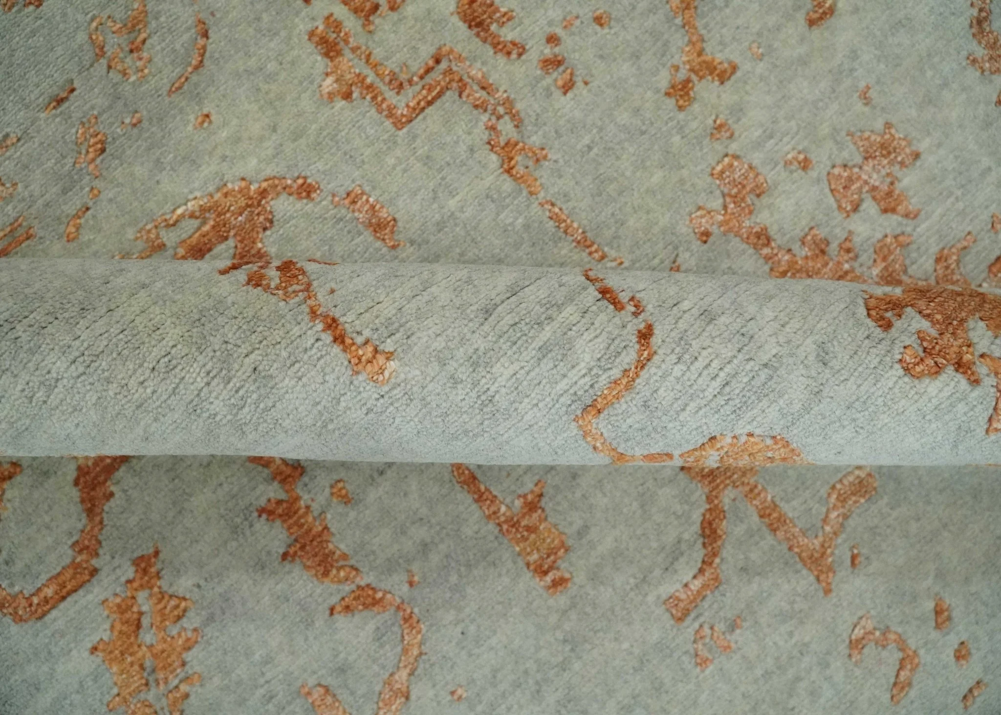 8x10 Beige and Peach Modern Abstract Hand Knotted Wool and Bamboo Silk Area Rug - Image 6