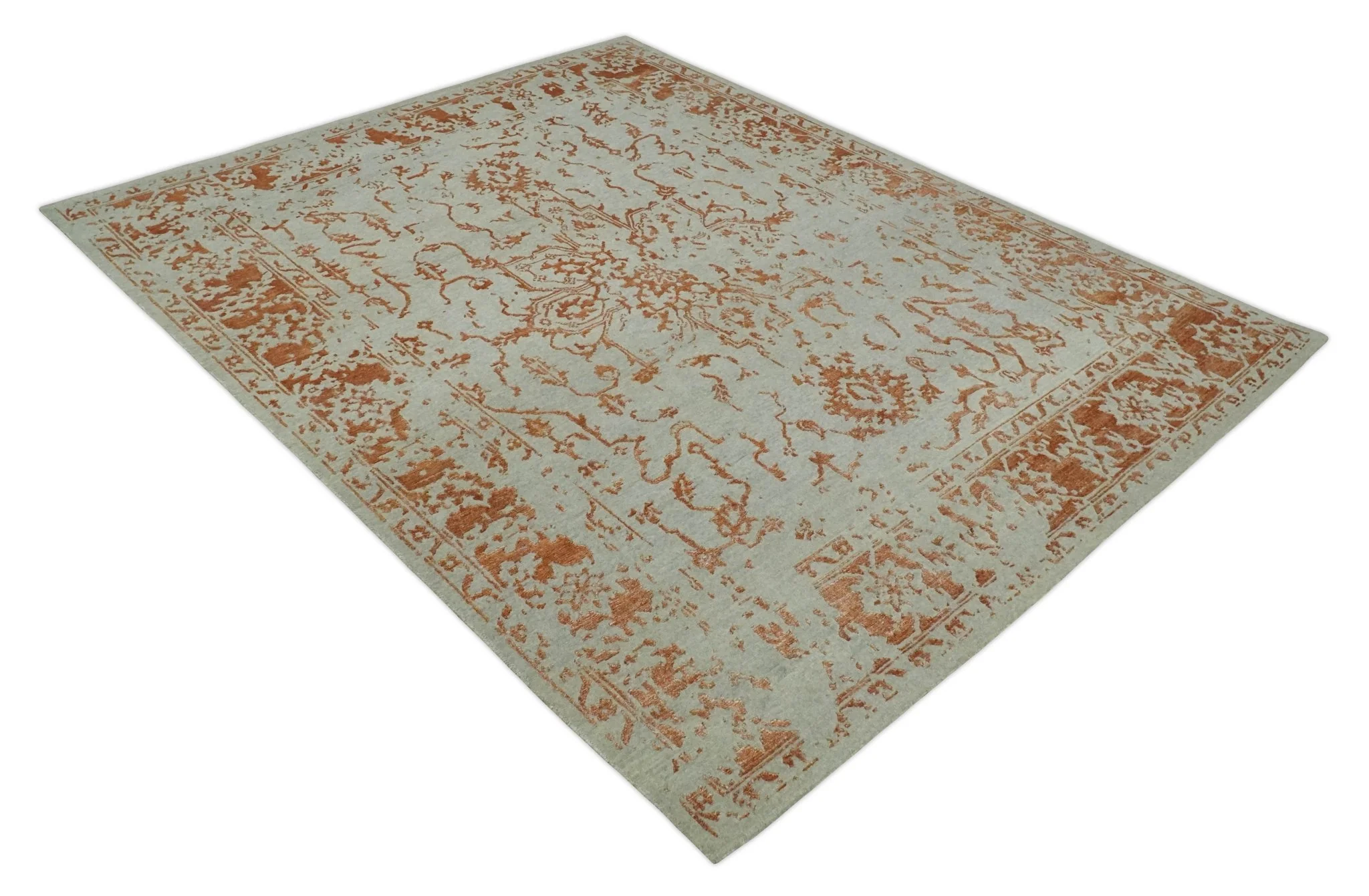 8x10 Beige and Peach Modern Abstract Hand Knotted Wool and Bamboo Silk Area Rug - Image 9