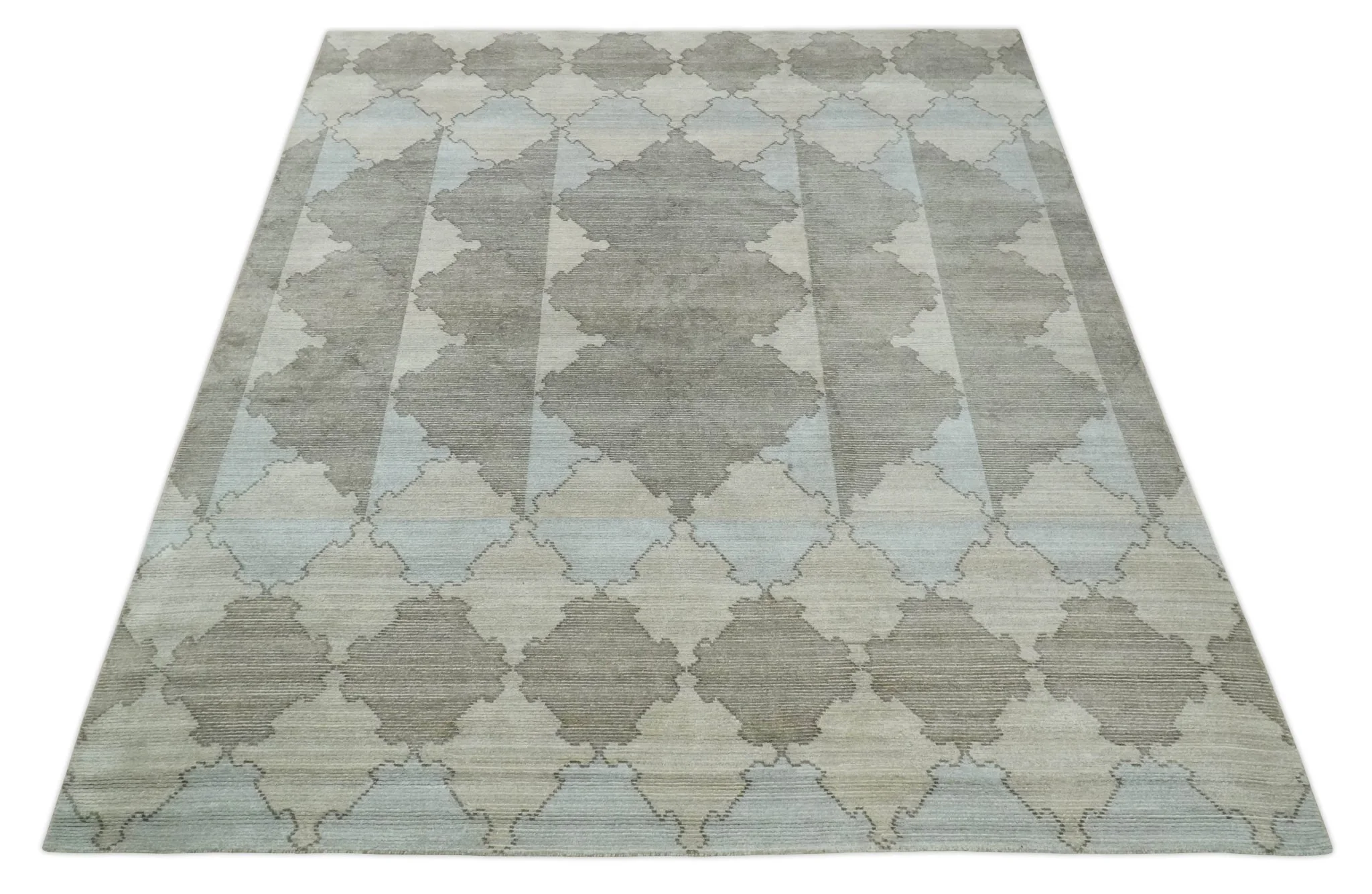 8x10 Silver and Gray Ikat design Handmade Art Silk Area Rug - Image 10