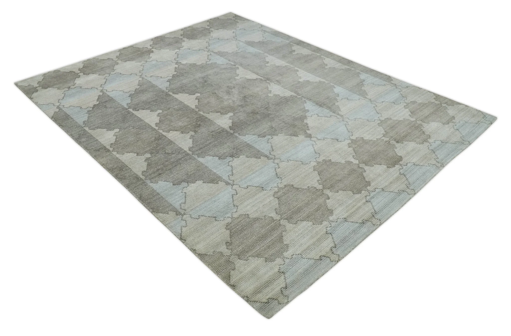 8x10 Silver and Gray Ikat design Handmade Art Silk Area Rug - Image 9
