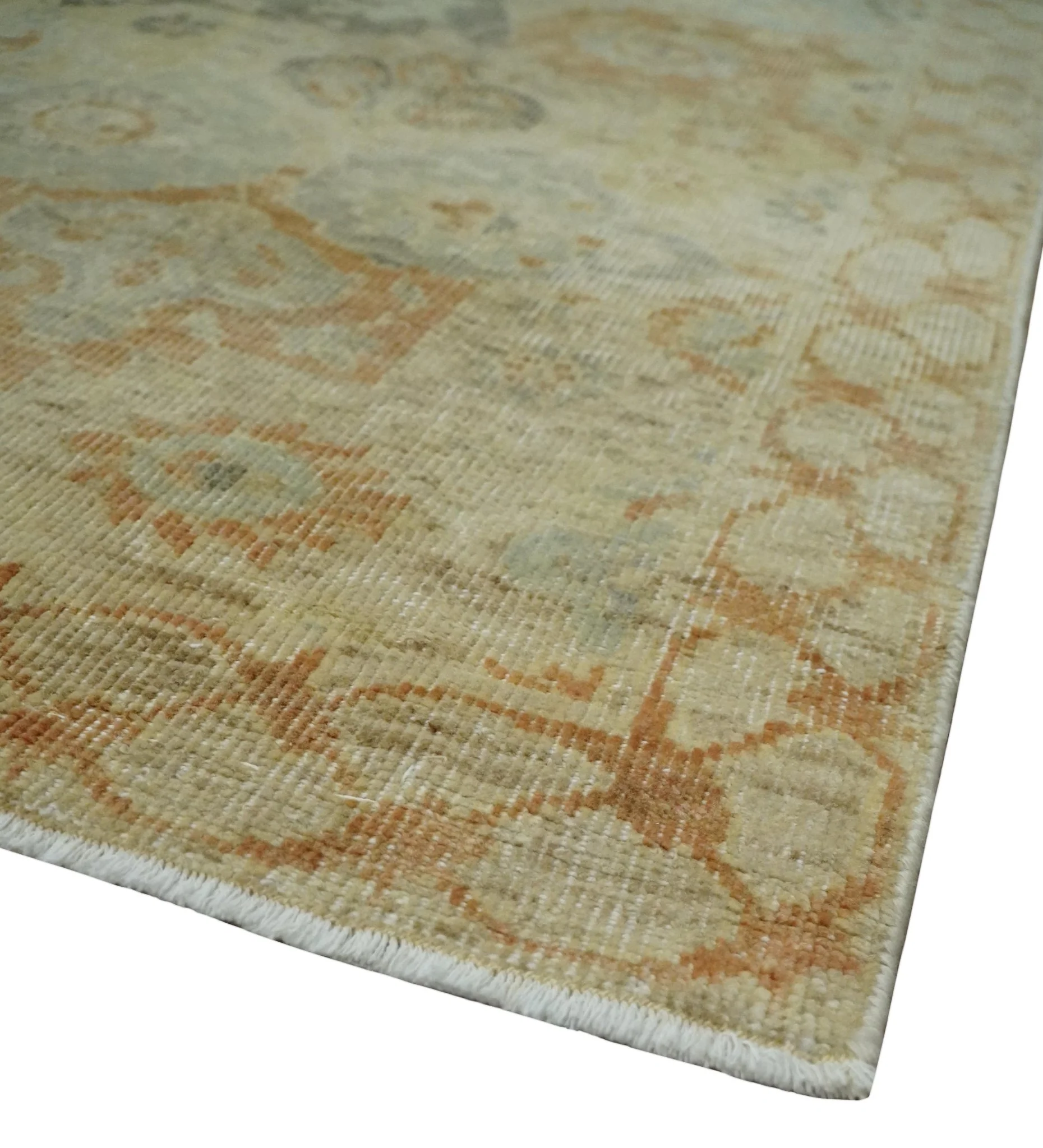 Beige and Rust 8x10 Textured Low Pile Hand Knotted Traditional Wool Area Rug - Image 5