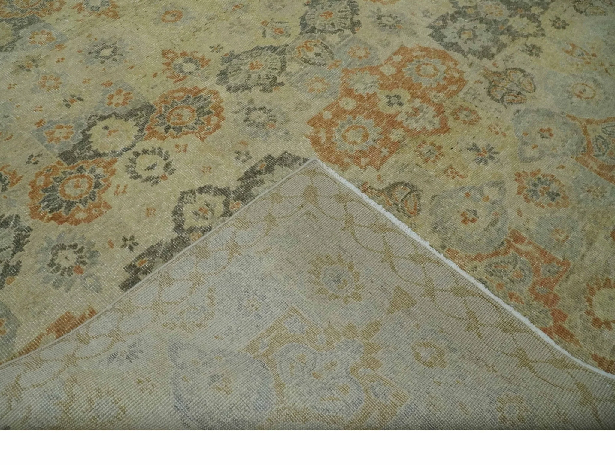 Beige and Rust 8x10 Textured Low Pile Hand Knotted Traditional Wool Area Rug - Image 7
