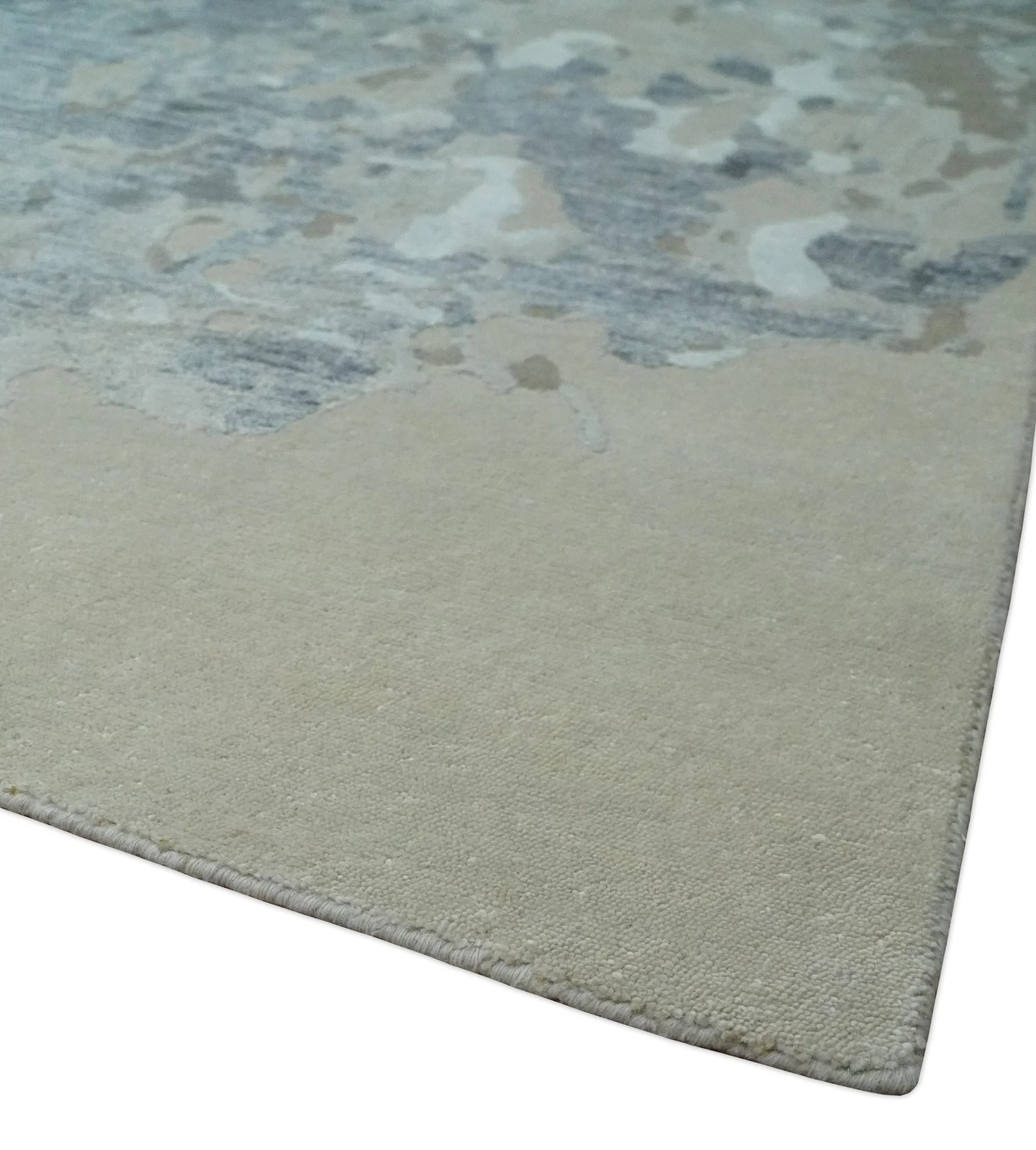 8x10 Beige, Ivory and Charcoal Modern Abstract Handmade Bamboo Silk Area Rug - Image 5