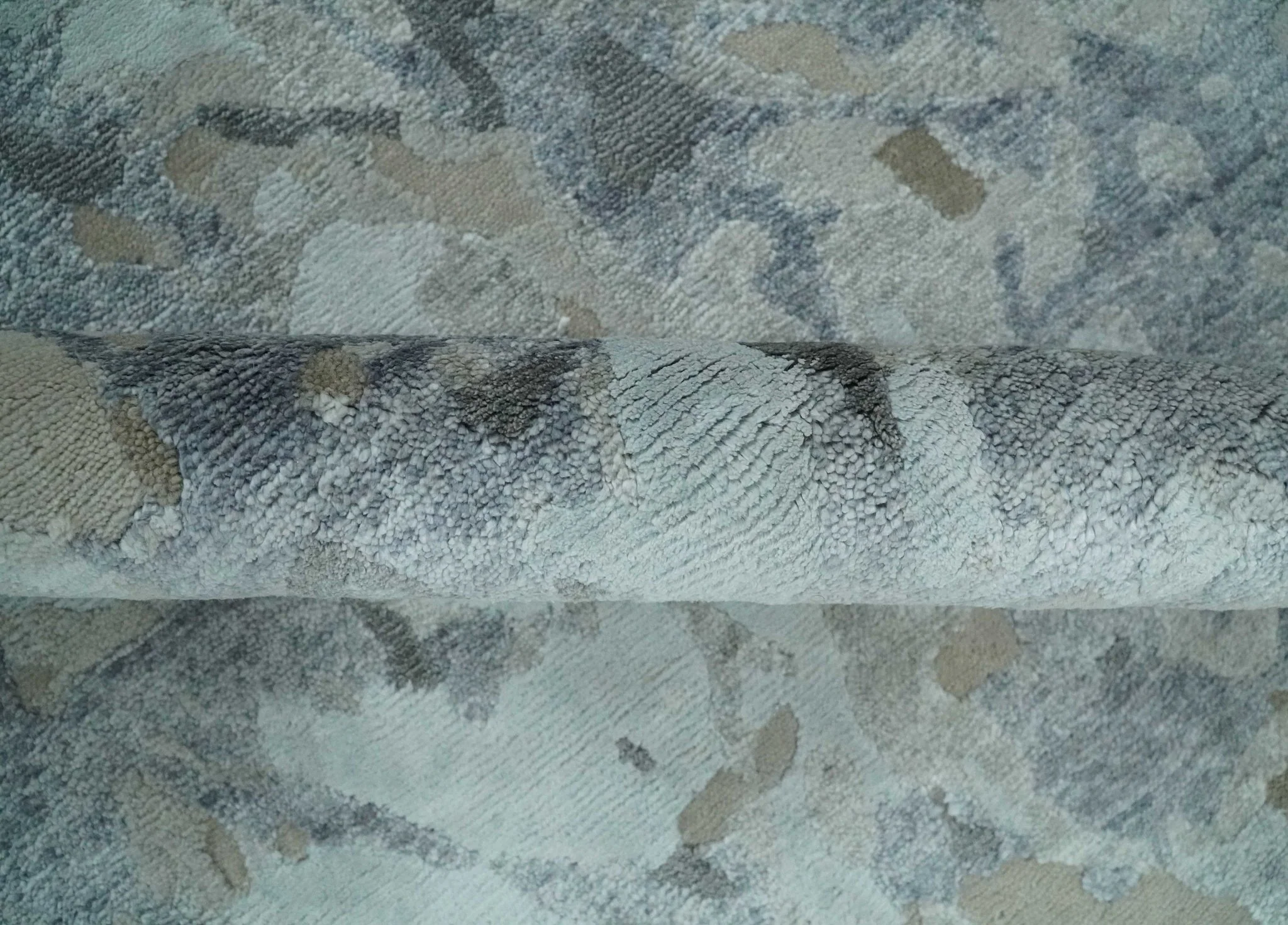 8x10 Beige, Ivory and Charcoal Modern Abstract Handmade Bamboo Silk Area Rug - Image 6