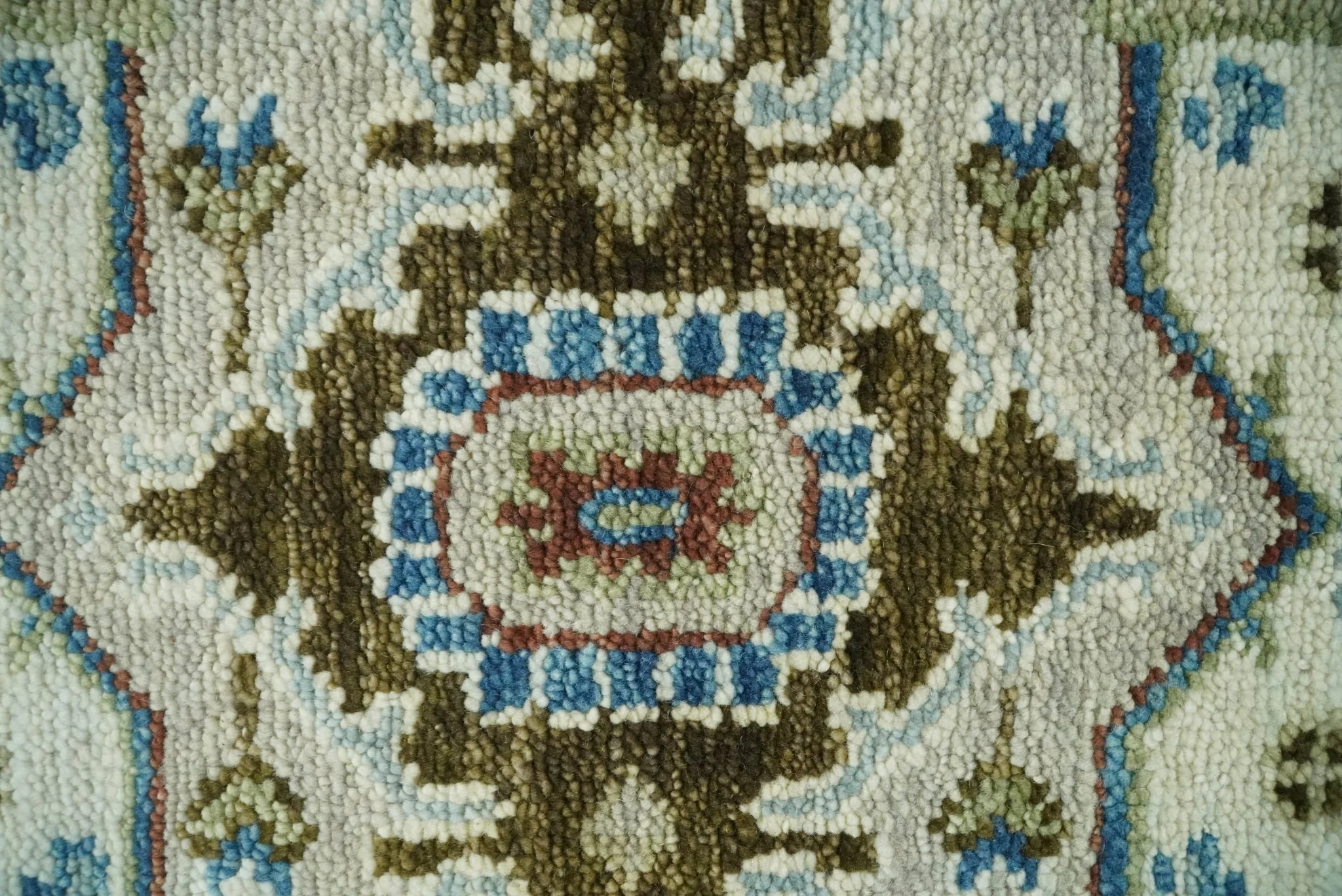 Blue and Ivory Wool Traditional Persian Antique Vintage Hand knotted Oushak Area Rug | TRDCP207 - Image 10