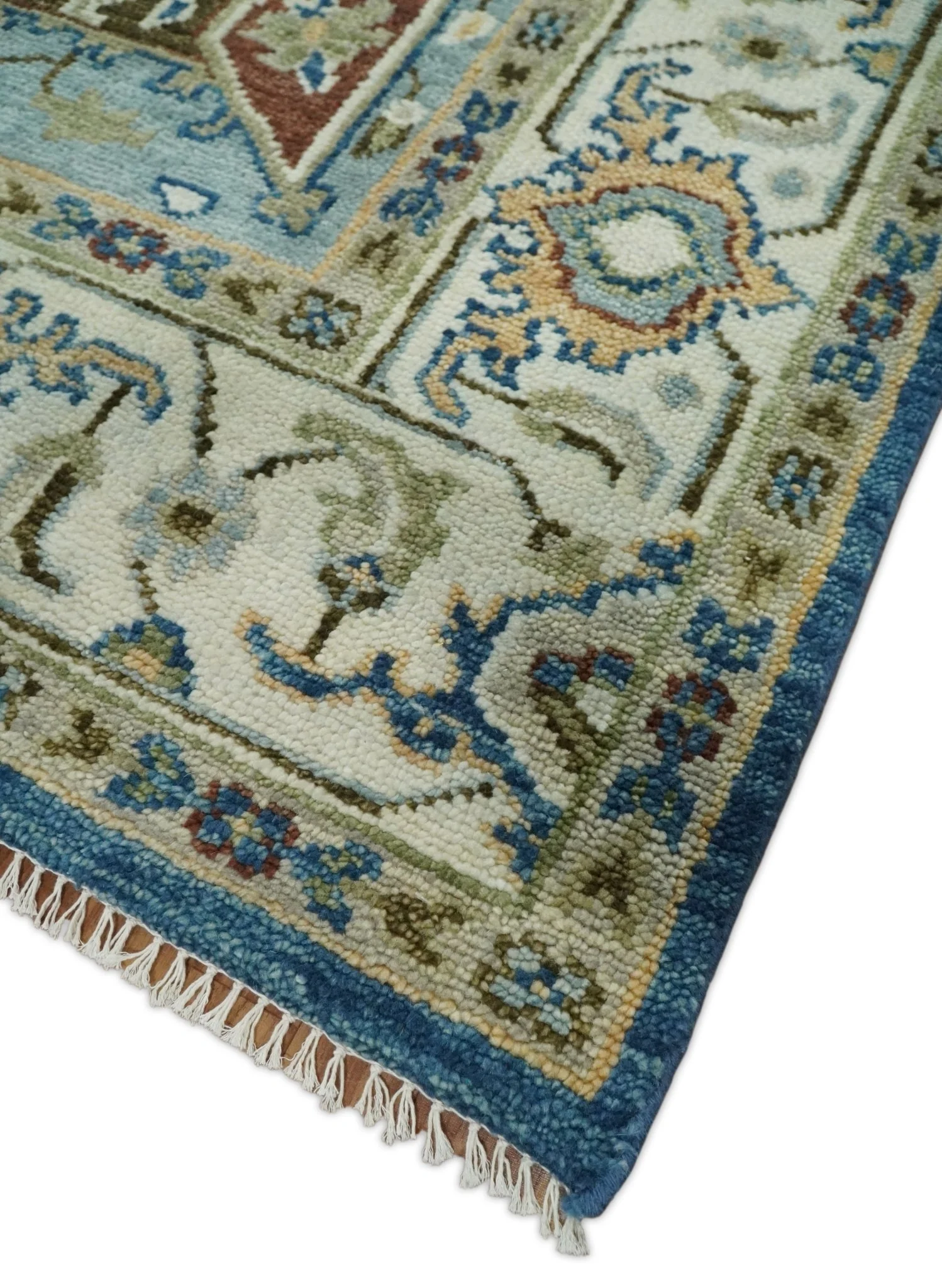 Blue and Ivory Wool Traditional Persian Antique Vintage Hand knotted Oushak Area Rug | TRDCP207 - Image 4