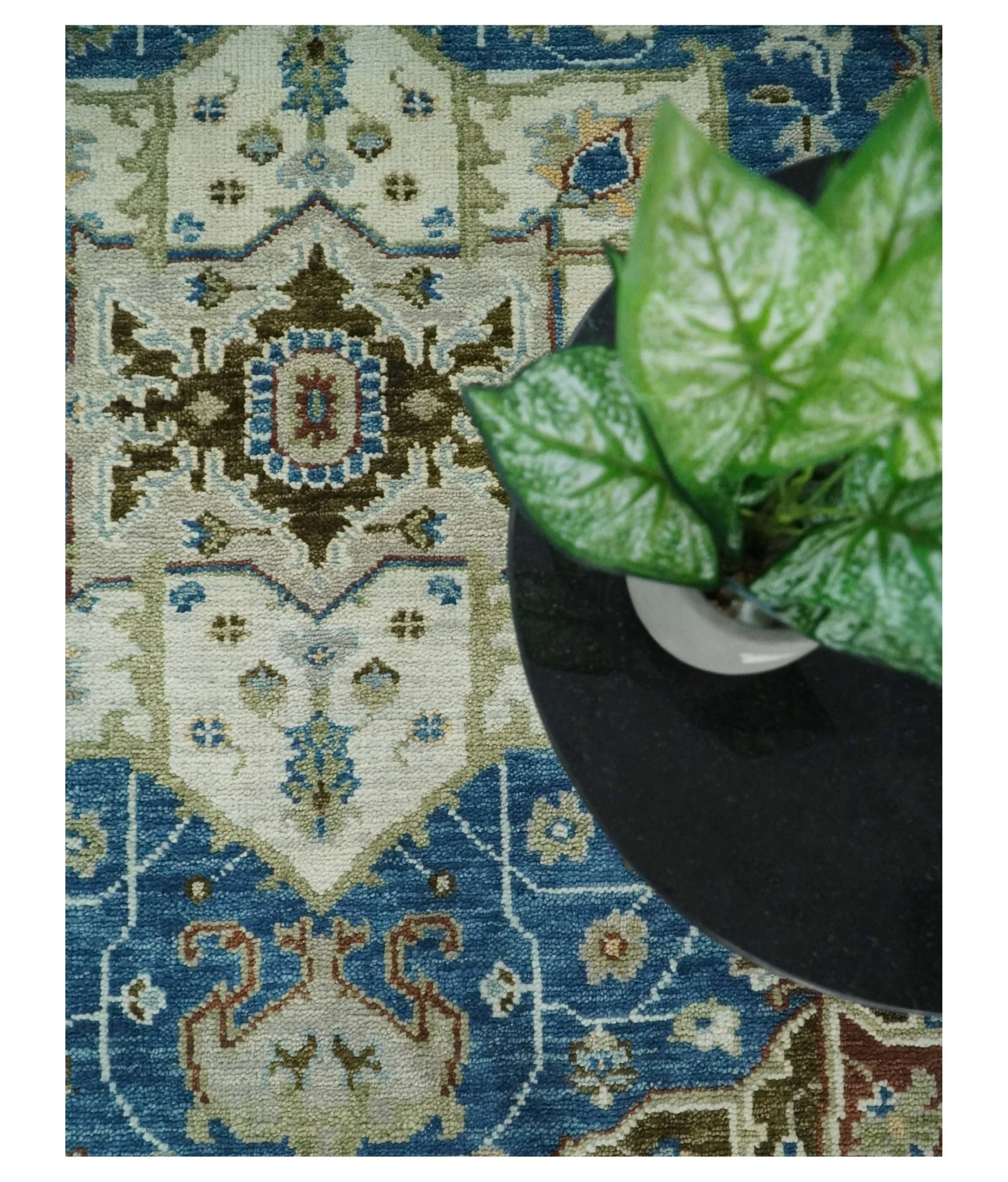 Blue and Ivory Wool Traditional Persian Antique Vintage Hand knotted Oushak Area Rug | TRDCP207 - Image 5