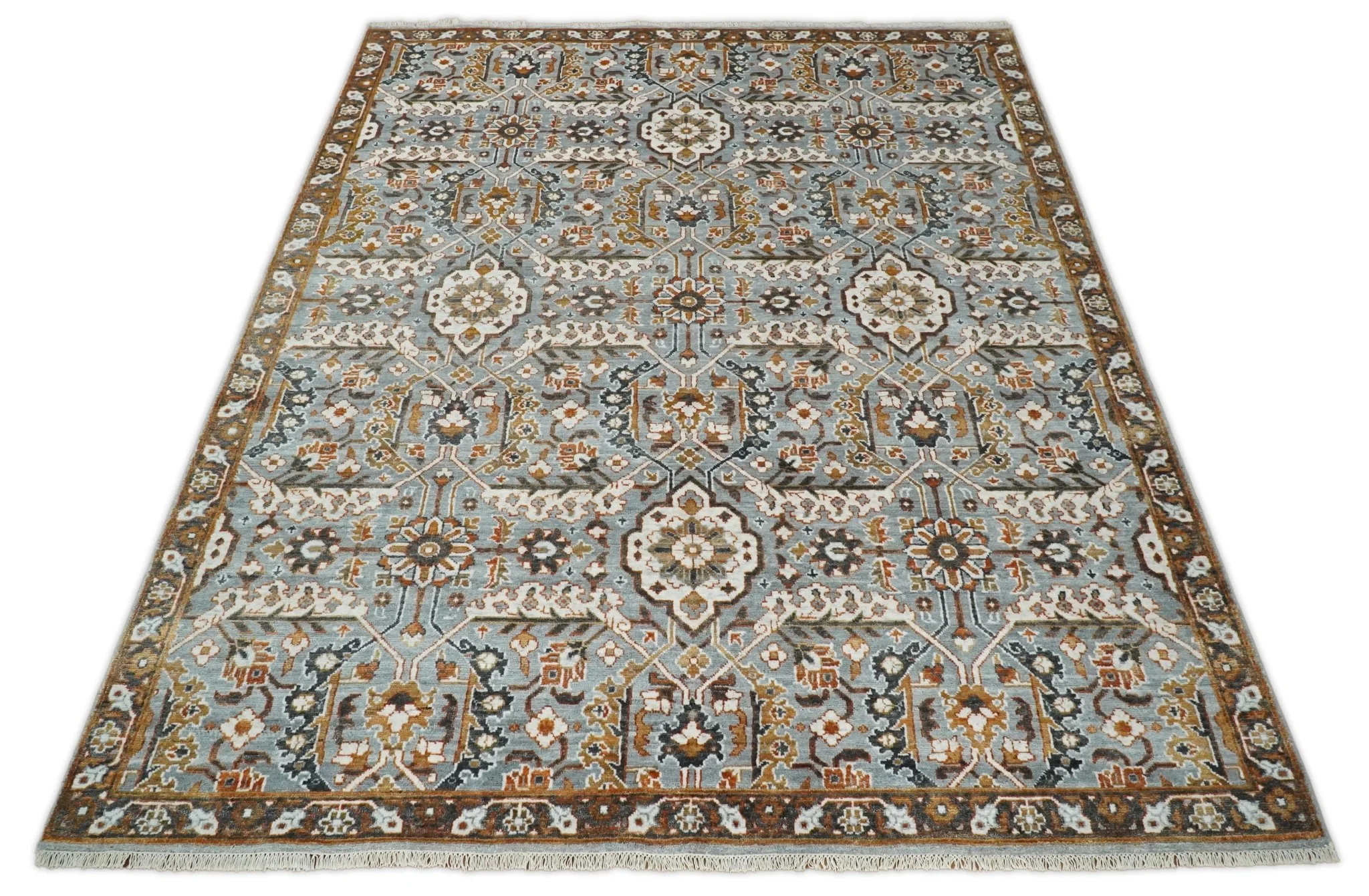 8x10 Blue and Brown Bamboo Silk  Traditional Persian Antique Area Rug | TRDCP200810 - Image 11