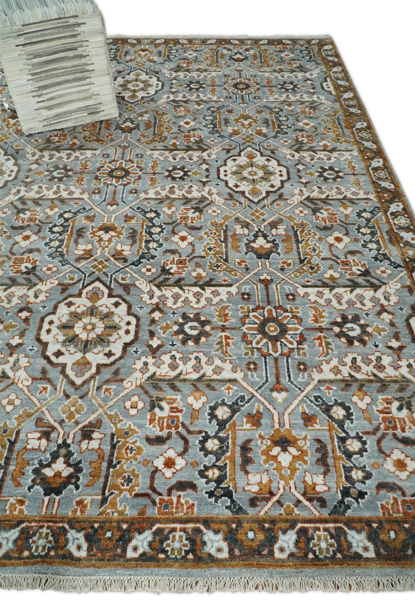 8x10 Blue and Brown Bamboo Silk  Traditional Persian Antique Area Rug | TRDCP200810 - Image 3