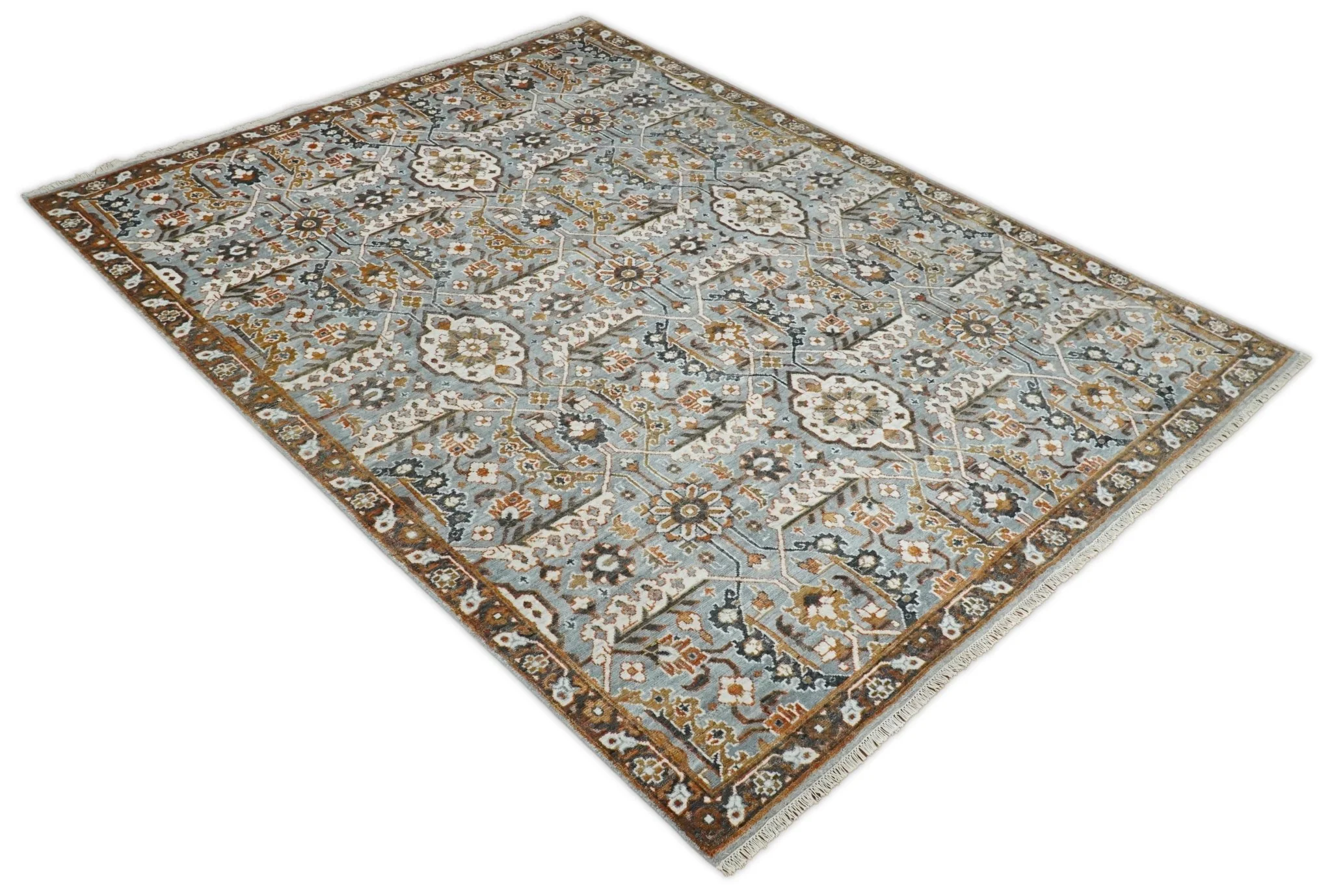 8x10 Blue and Brown Bamboo Silk  Traditional Persian Antique Area Rug | TRDCP200810 - Image 6