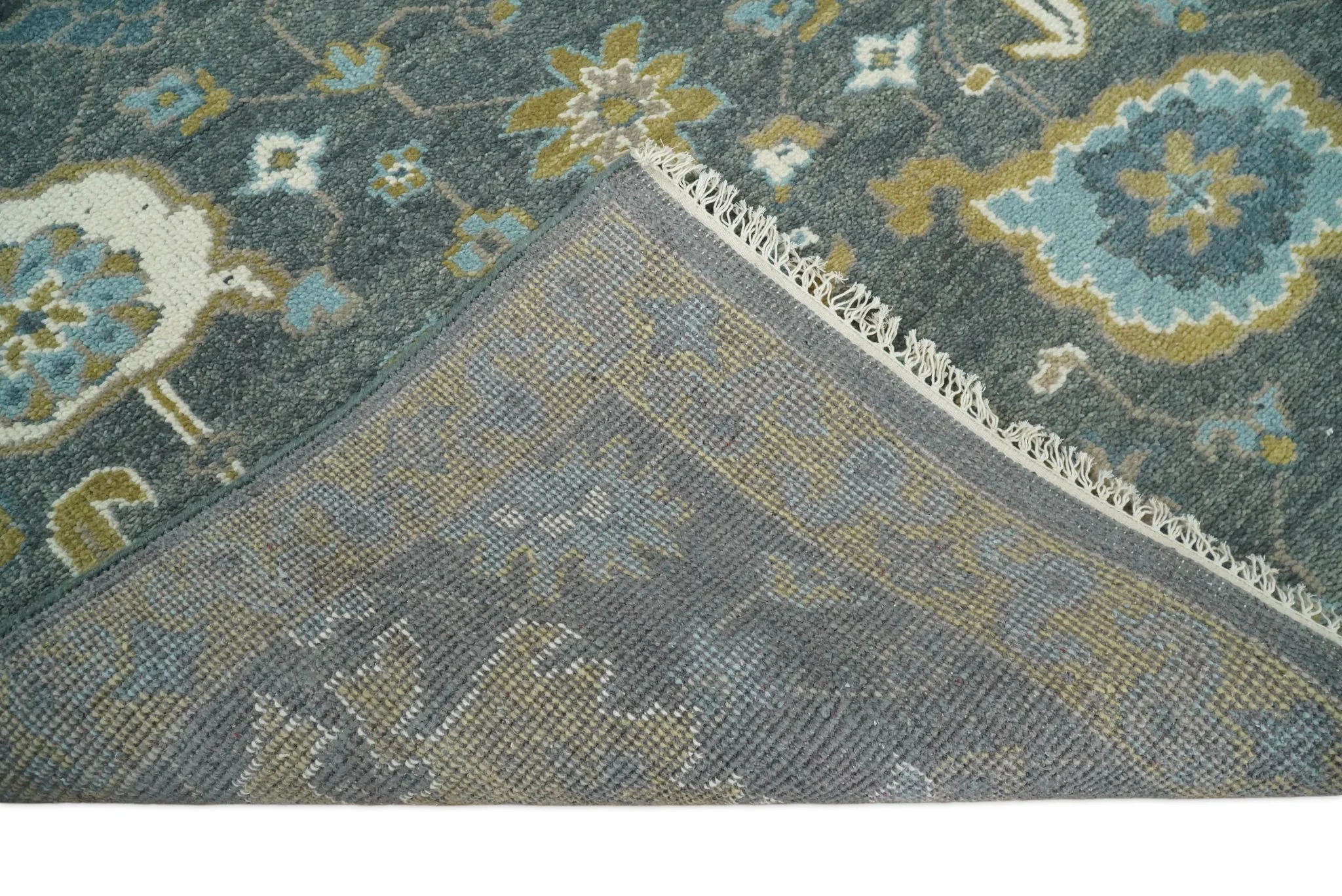 8x10 Blue and Brown Traditional Persian Hand knotted Antique Vintage Persian Oushak Area Rug | TRD49673 - Image 10