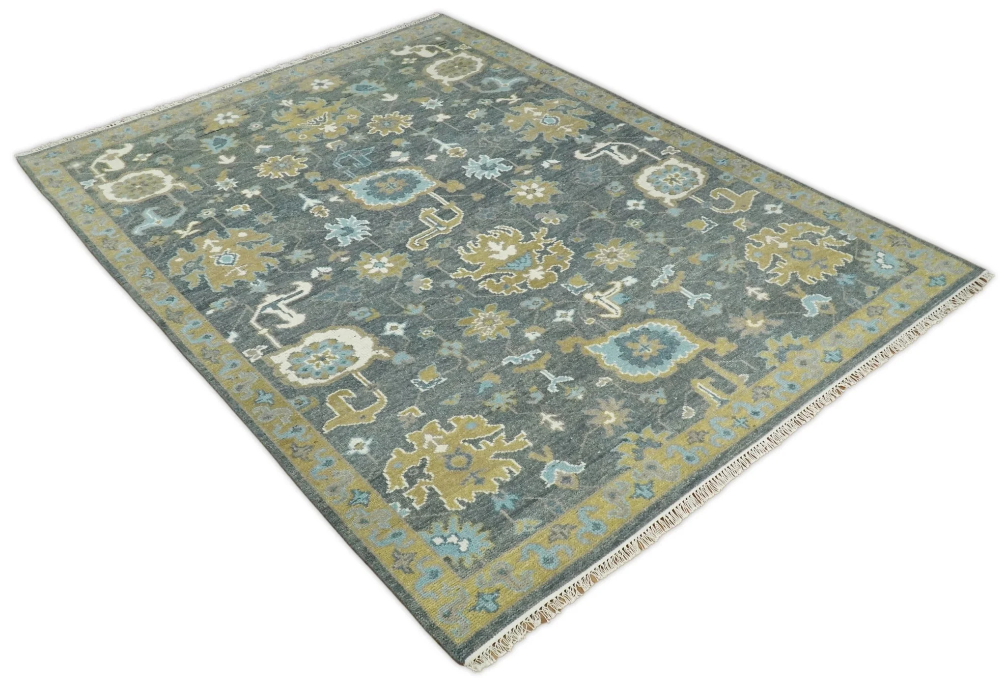 8x10 Blue and Brown Traditional Persian Hand knotted Antique Vintage Persian Oushak Area Rug | TRD49673 - Image 11
