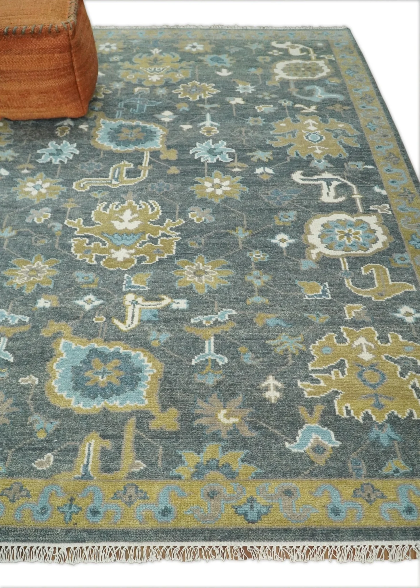 8x10 Blue and Brown Traditional Persian Hand knotted Antique Vintage Persian Oushak Area Rug | TRD49673 - Image 3