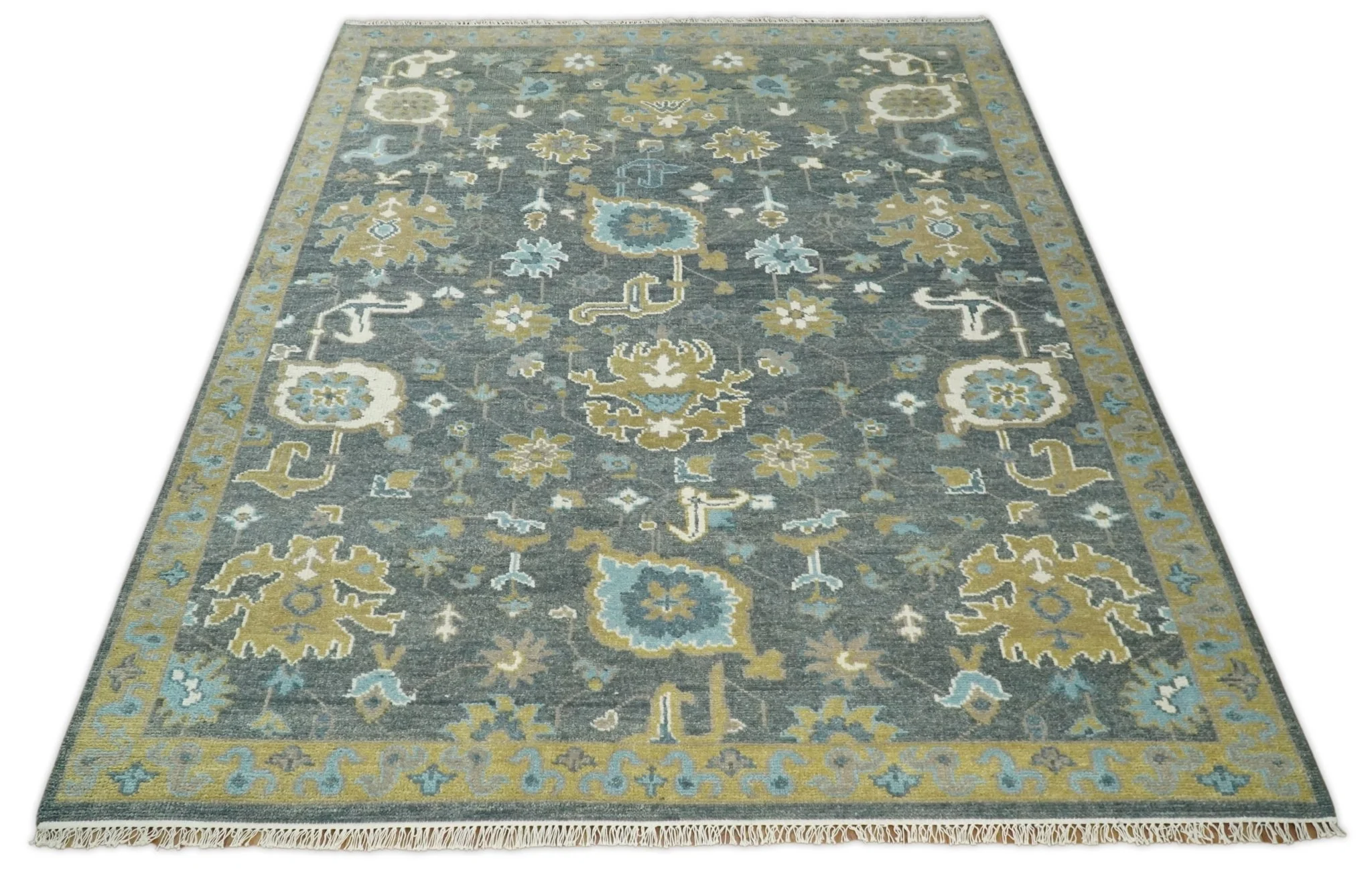 8x10 Blue and Brown Traditional Persian Hand knotted Antique Vintage Persian Oushak Area Rug | TRD49673 - Image 8
