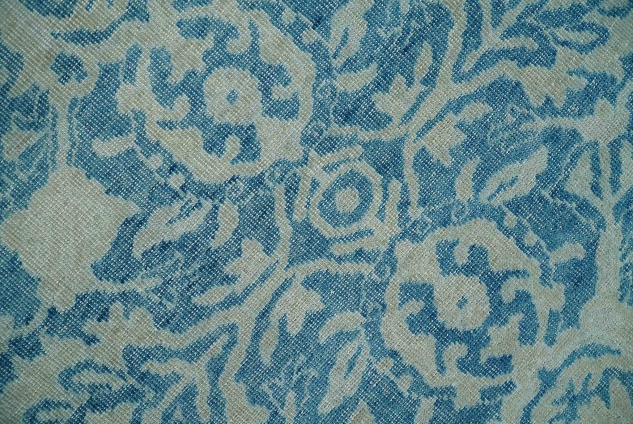 8x10 Blue and Camel Distressed Finish Low Pile Traditional Hand Knotted Wool Rug - Image 4