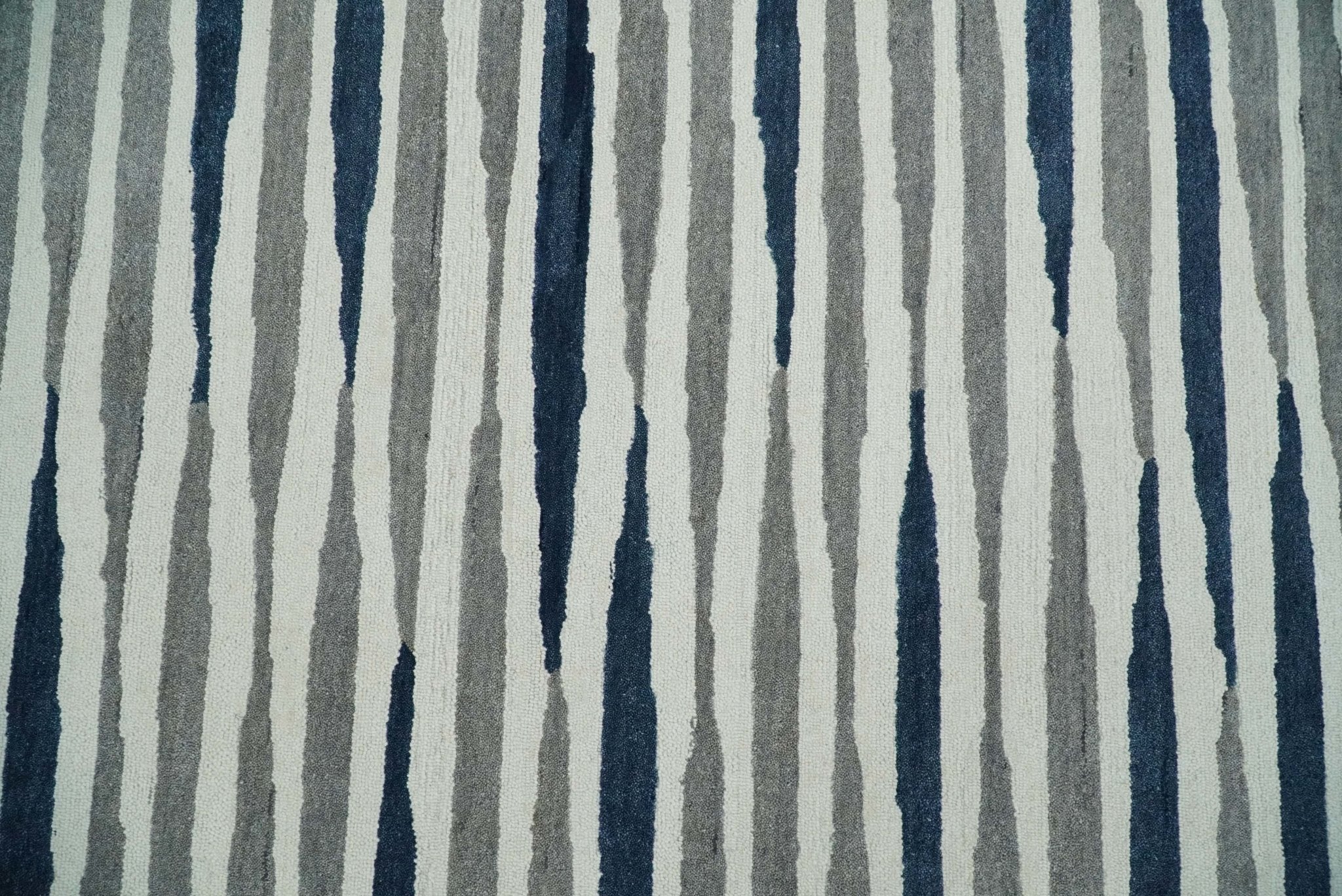 8x10 White, Blue and Camel Hand Tufted Modern Scandinavian Stripe Wool Area Rug | YUK3 - Image 5