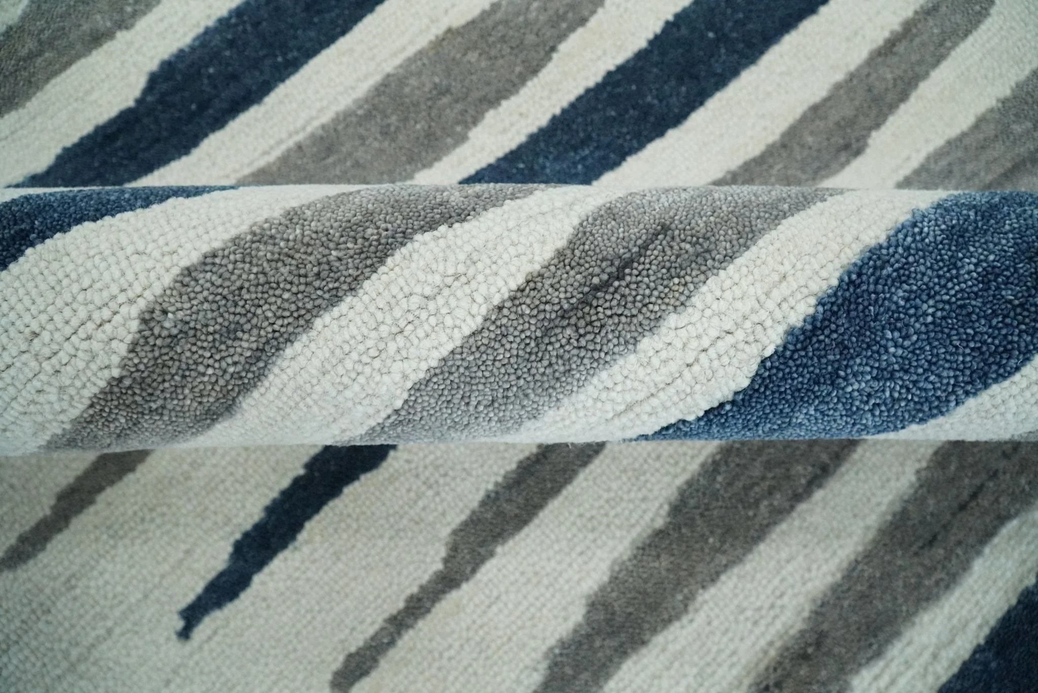 8x10 White, Blue and Camel Hand Tufted Modern Scandinavian Stripe Wool Area Rug | YUK3 - Image 7