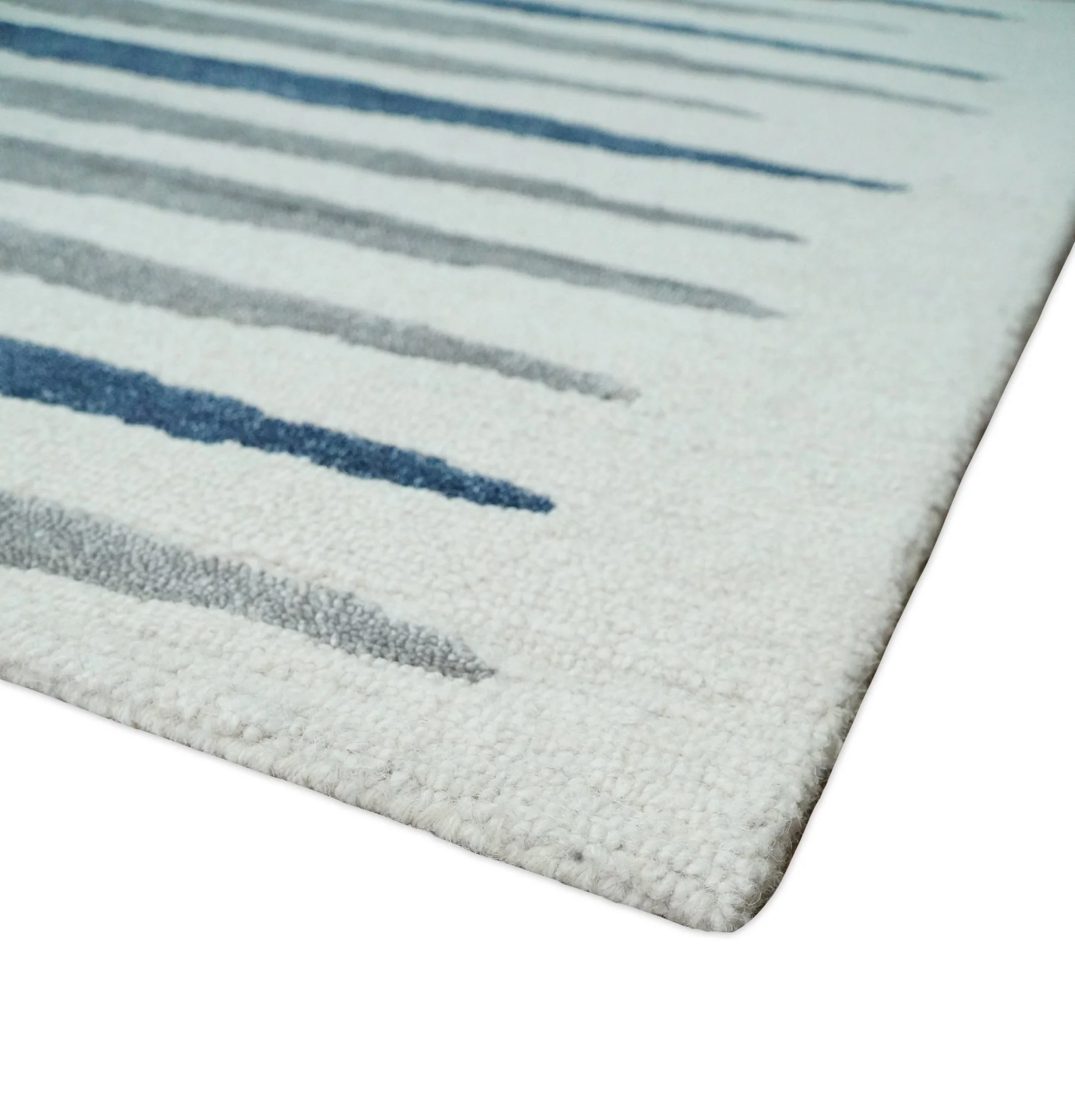 8x10 White, Blue and Camel Hand Tufted Modern Scandinavian Stripe Wool Area Rug | YUK3 - Image 8