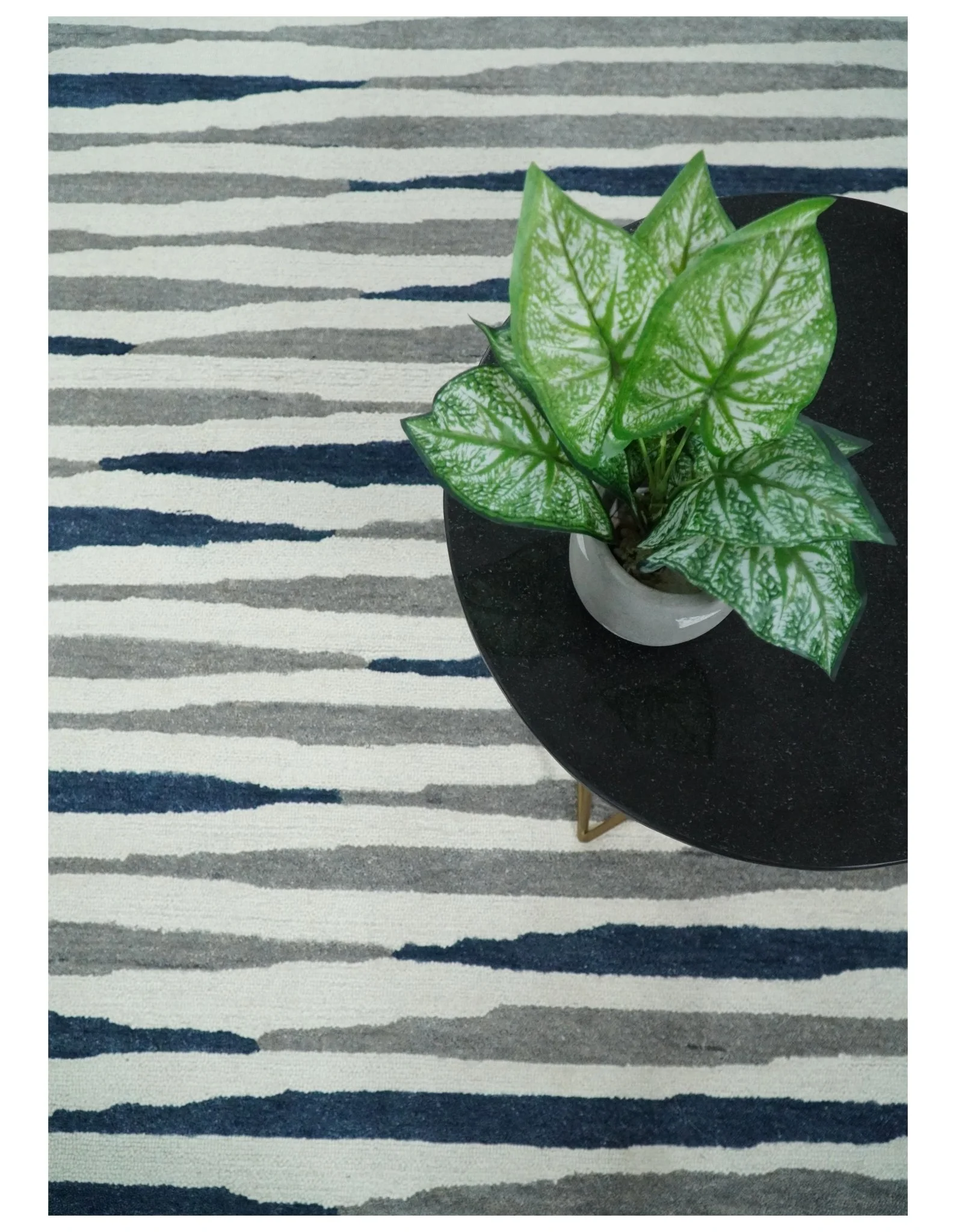 8x10 White, Blue and Camel Hand Tufted Modern Scandinavian Stripe Wool Area Rug | YUK3 - Image 9