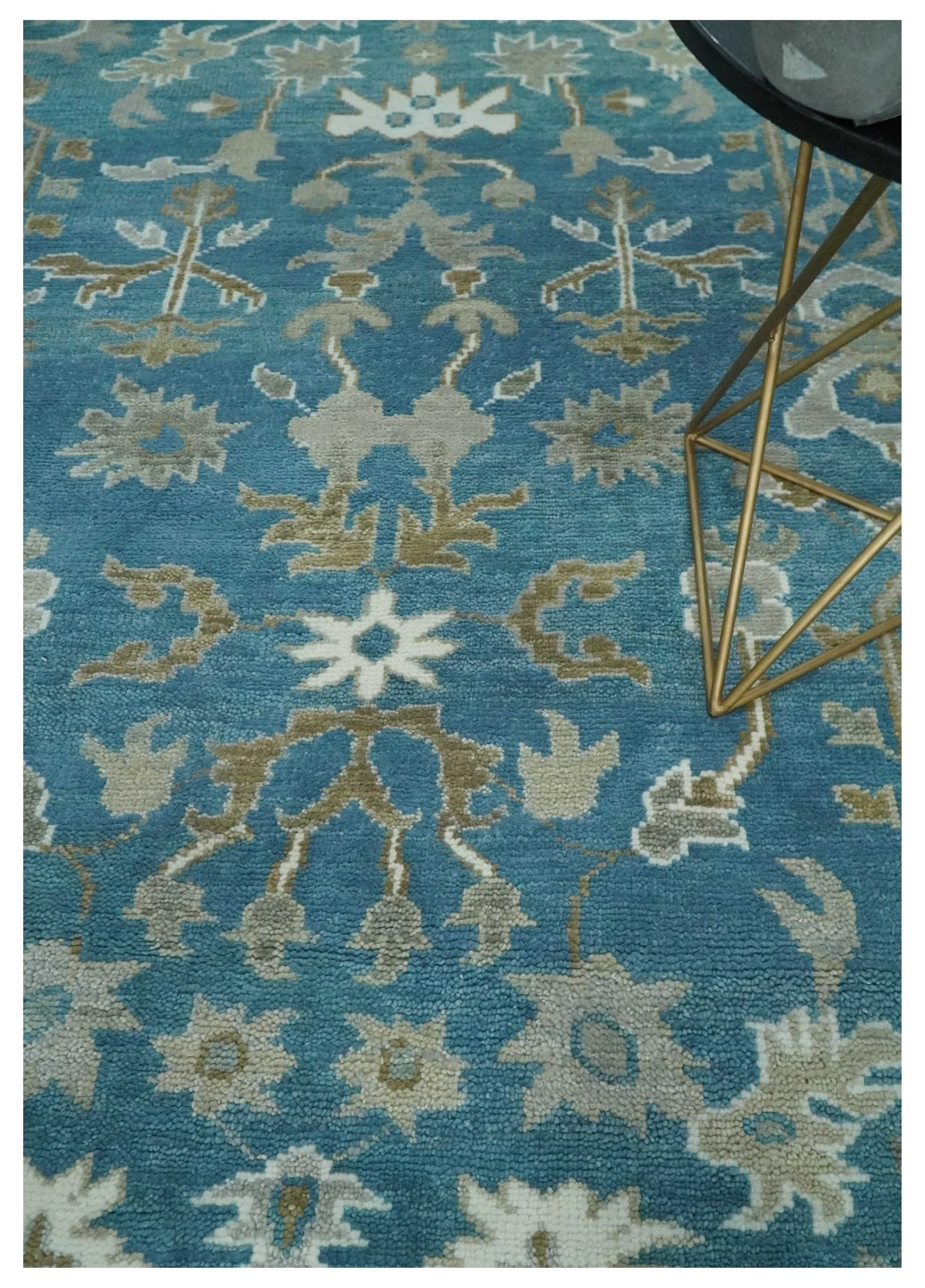 Antique Blue and Brown Persian Oushak Multi Size wool Area Rug - Image 2
