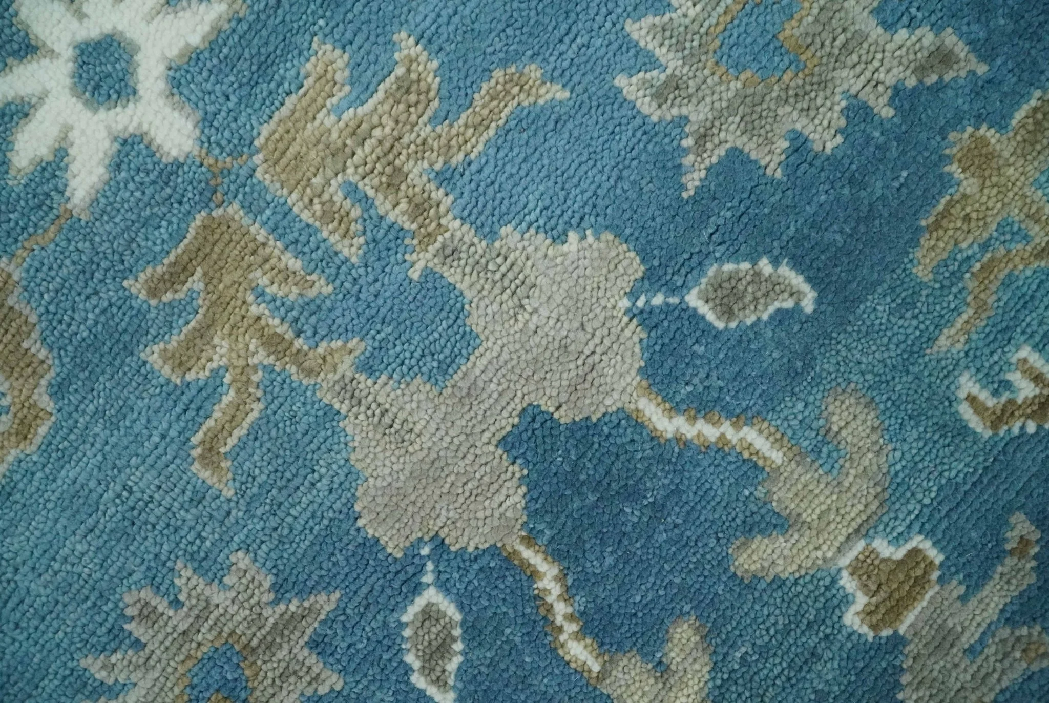 8x10 Blue and Olive Traditional Oushak Wool Rug, Large Patterns - Image 4