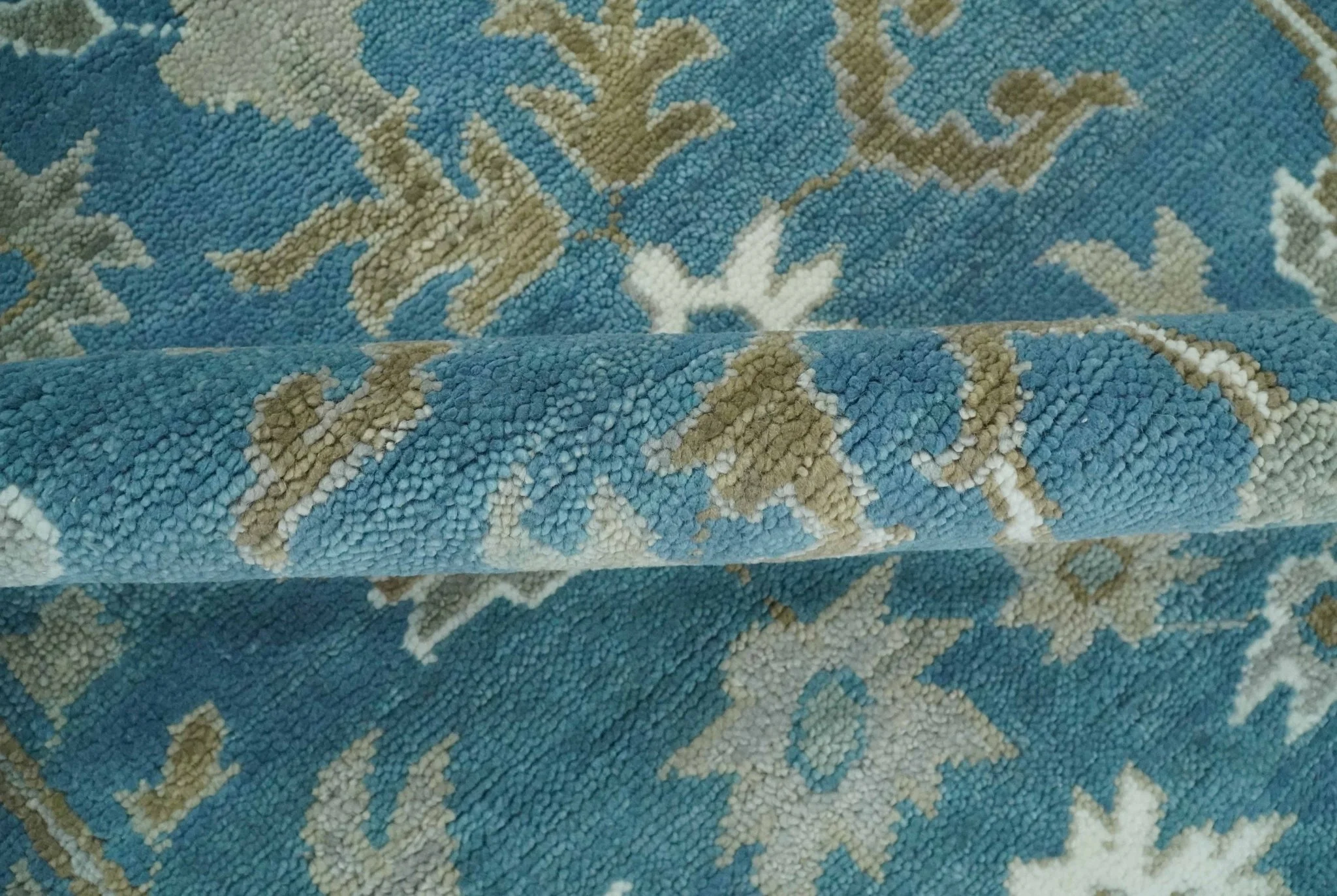 8x10 Blue and Olive Traditional Oushak Wool Rug, Large Patterns - Image 6