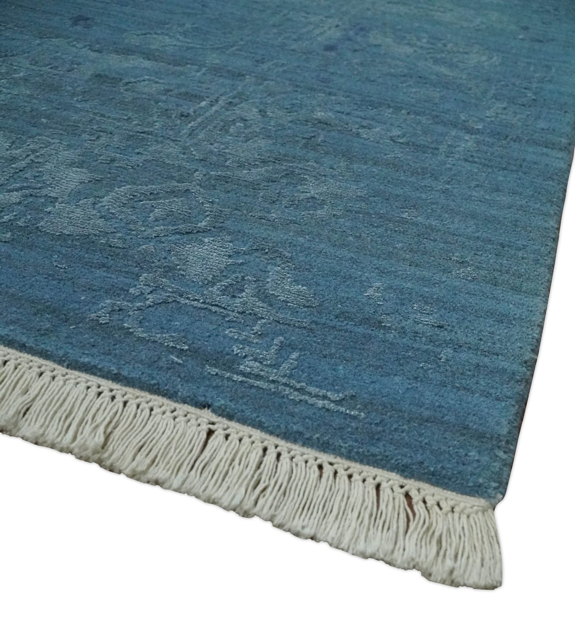 8x10 Blue Gray, Violet and Silver Traditional Handmade Wool and Art Silk Area Rug - Image 5