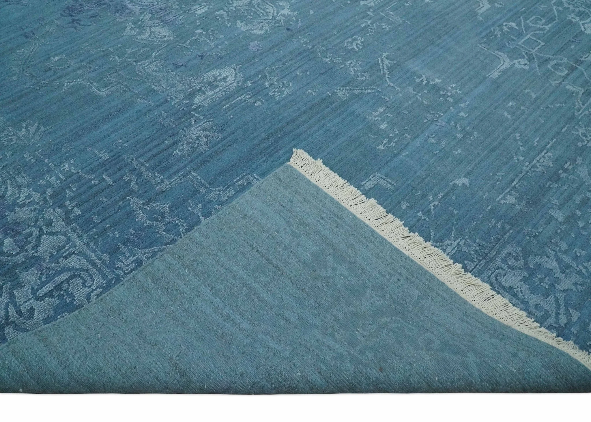 8x10 Blue Gray, Violet and Silver Traditional Handmade Wool and Art Silk Area Rug - Image 7