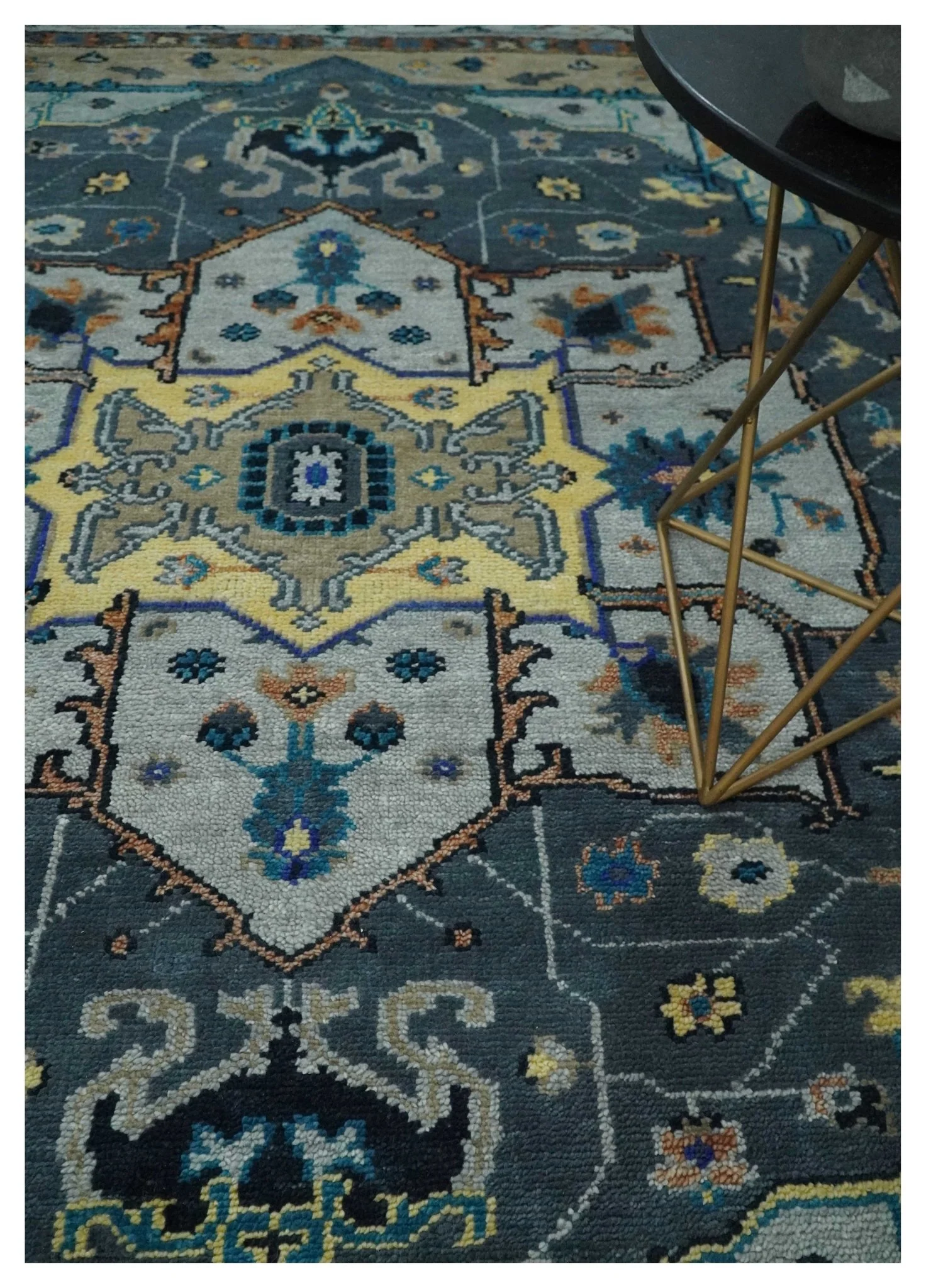 8x10 Blue, Silver and Beige Hand Knotted Traditional Heriz Serapi Wool Area Rug - Image 2