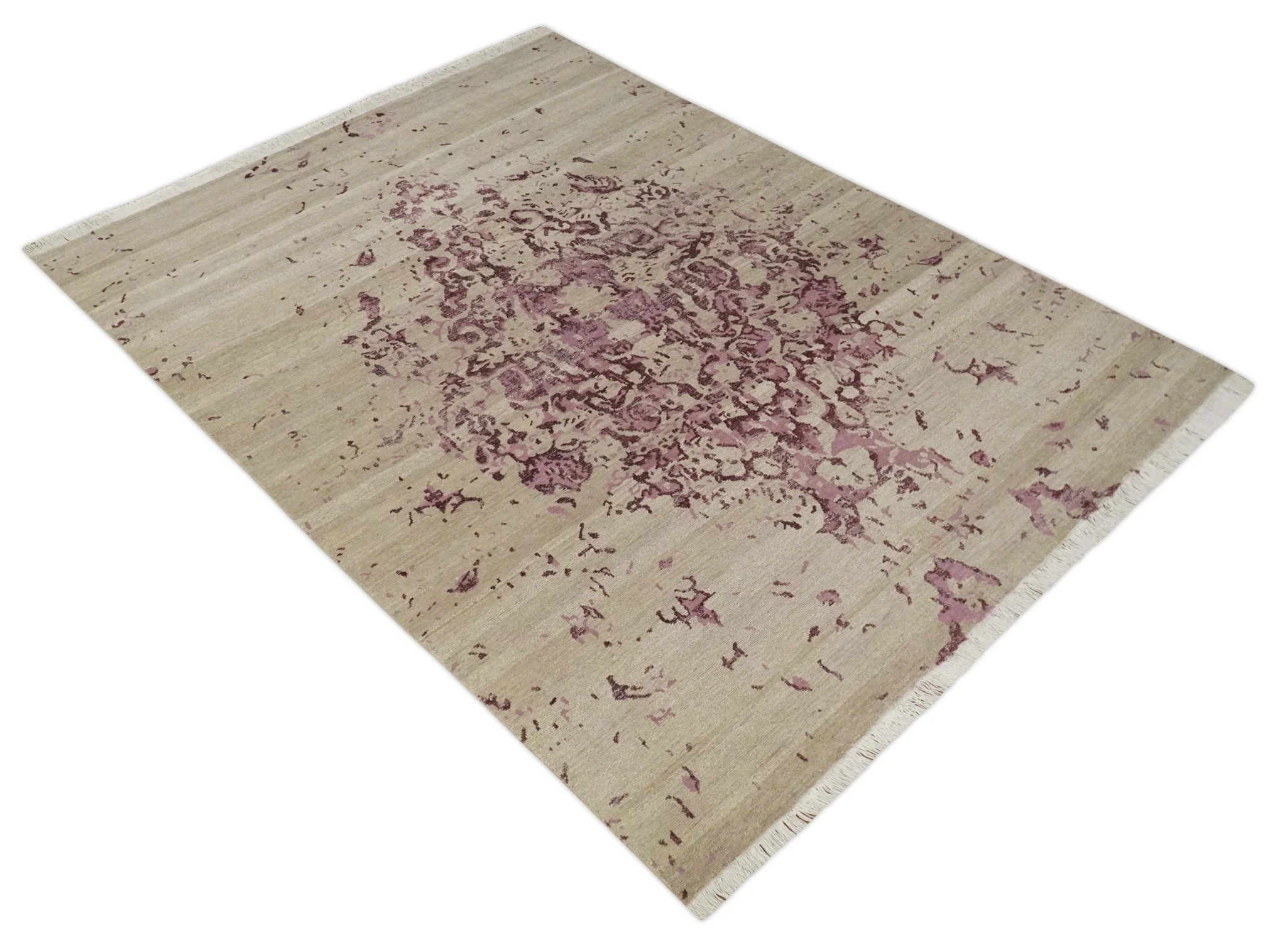 8x10 Camel and Purple Antique Style, Abstract Hand Knotted Low pile Wool Area Rug - Image 10