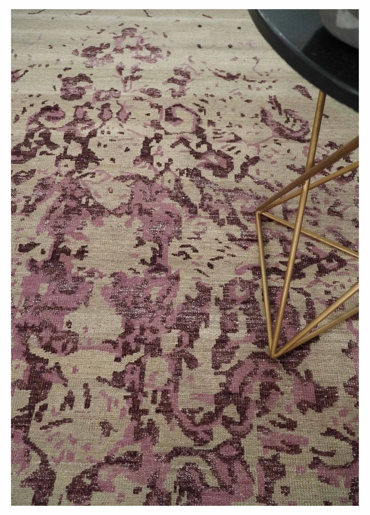 8x10 Camel and Purple Antique Style, Abstract Hand Knotted Low pile Wool Area Rug - Image 2