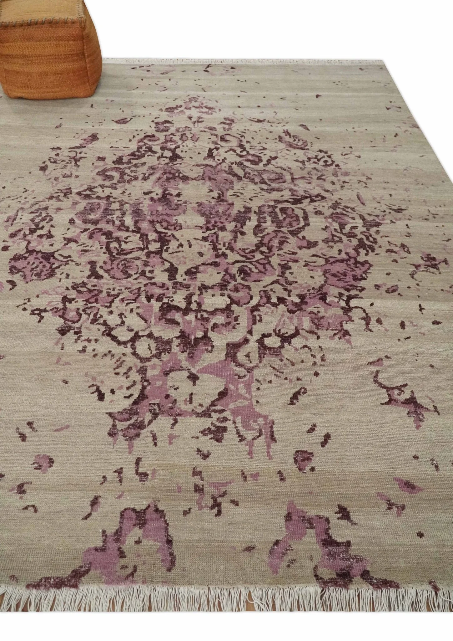 8x10 Camel and Purple Antique Style, Abstract Hand Knotted Low pile Wool Area Rug - Image 3
