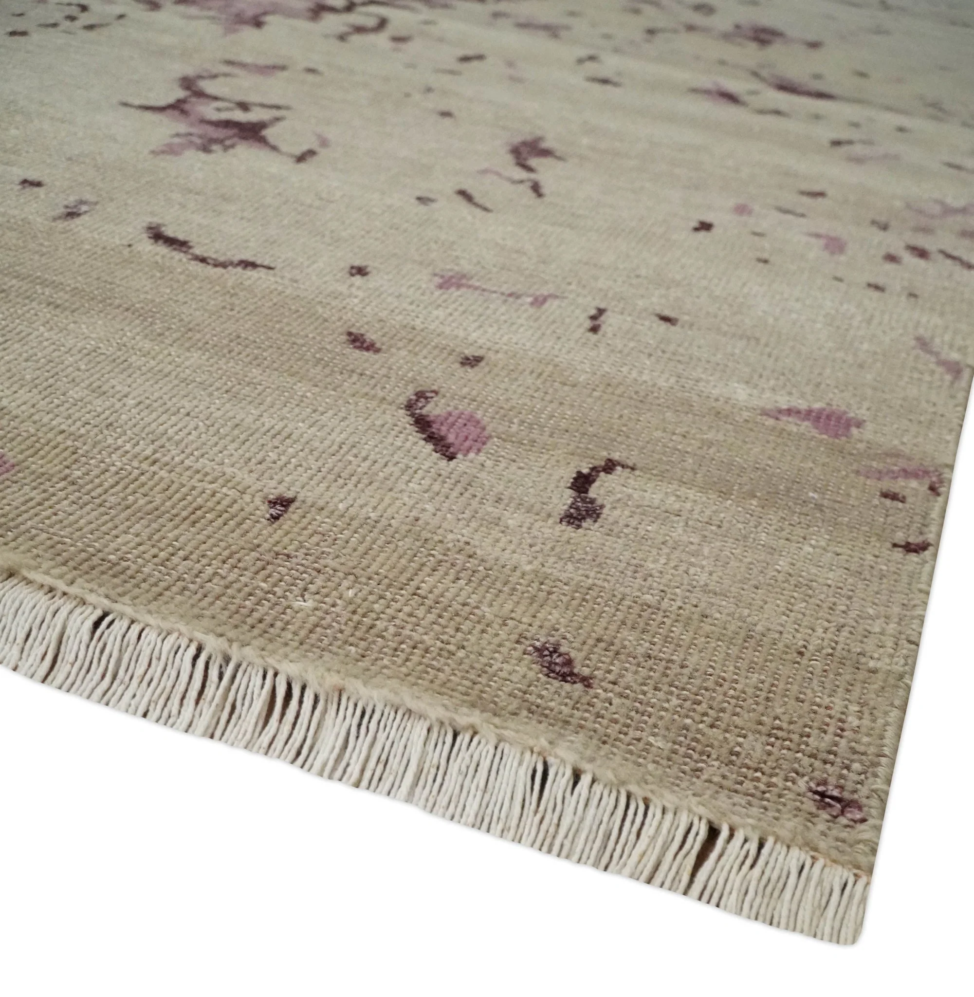 8x10 Camel and Purple Antique Style, Abstract Hand Knotted Low pile Wool Area Rug - Image 5
