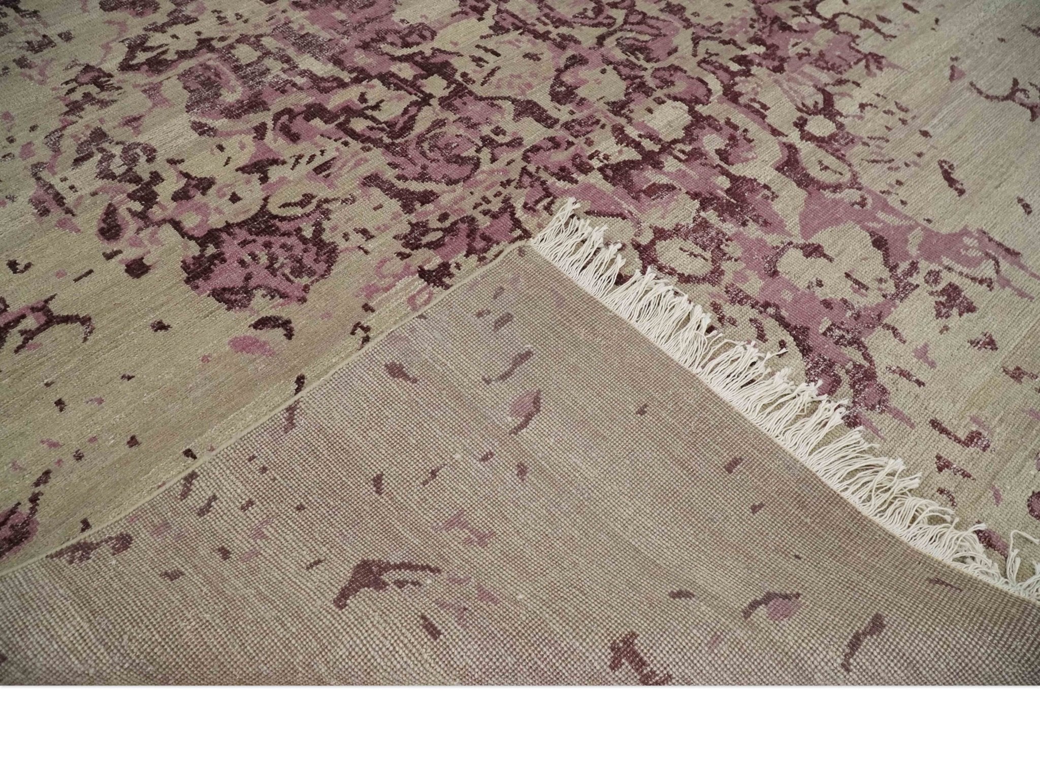 8x10 Camel and Purple Antique Style, Abstract Hand Knotted Low pile Wool Area Rug - Image 6