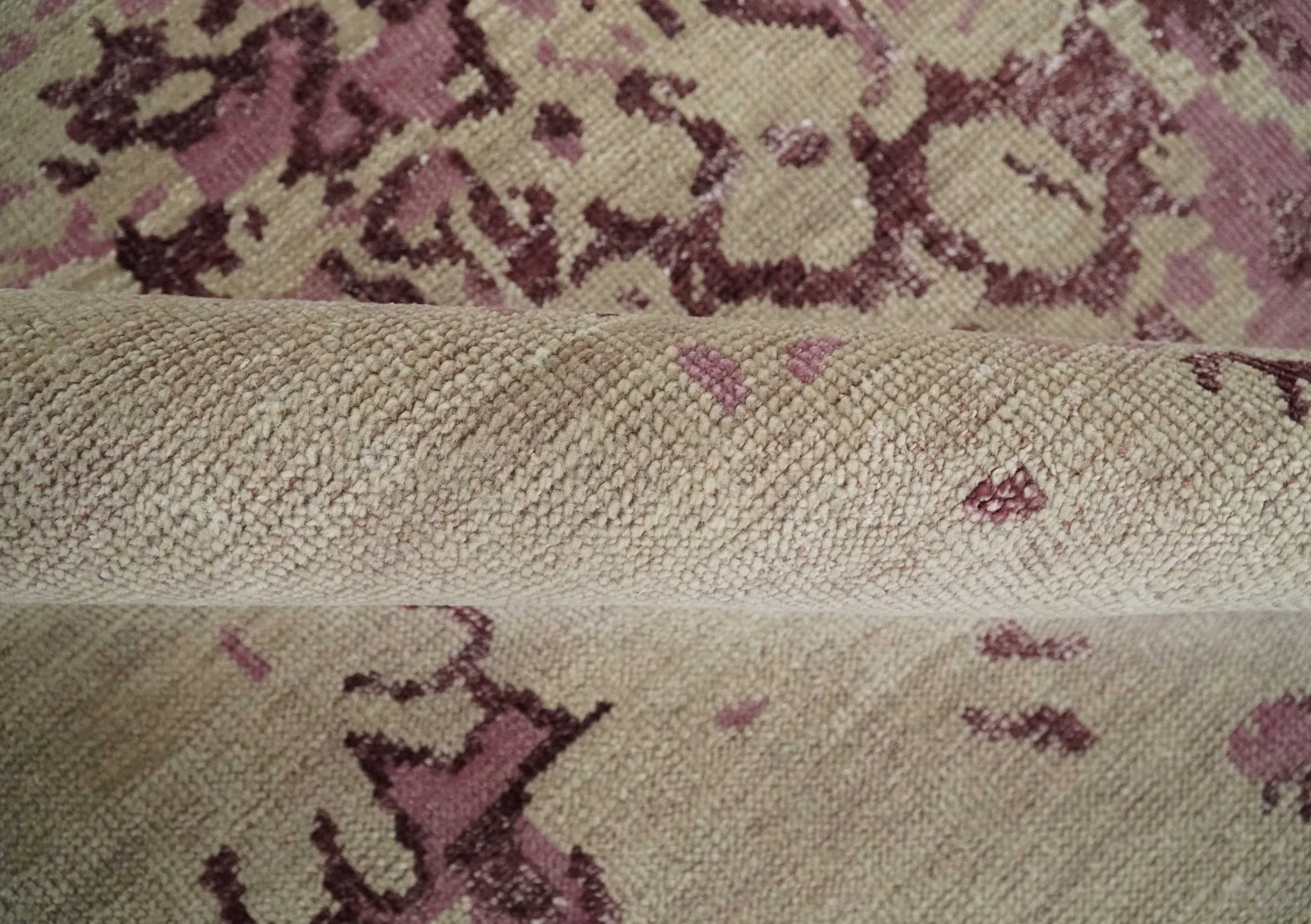 8x10 Camel and Purple Antique Style, Abstract Hand Knotted Low pile Wool Area Rug - Image 7