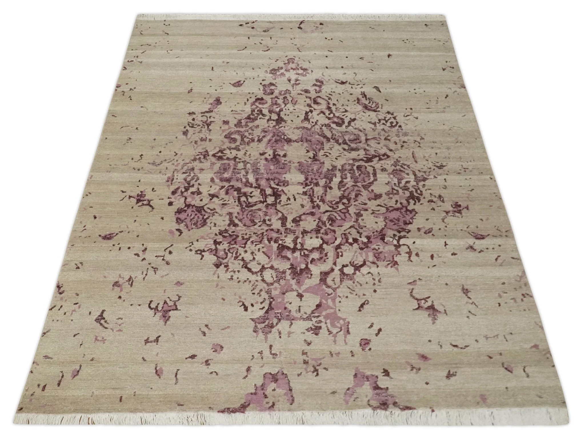 8x10 Camel and Purple Antique Style, Abstract Hand Knotted Low pile Wool Area Rug - Image 9