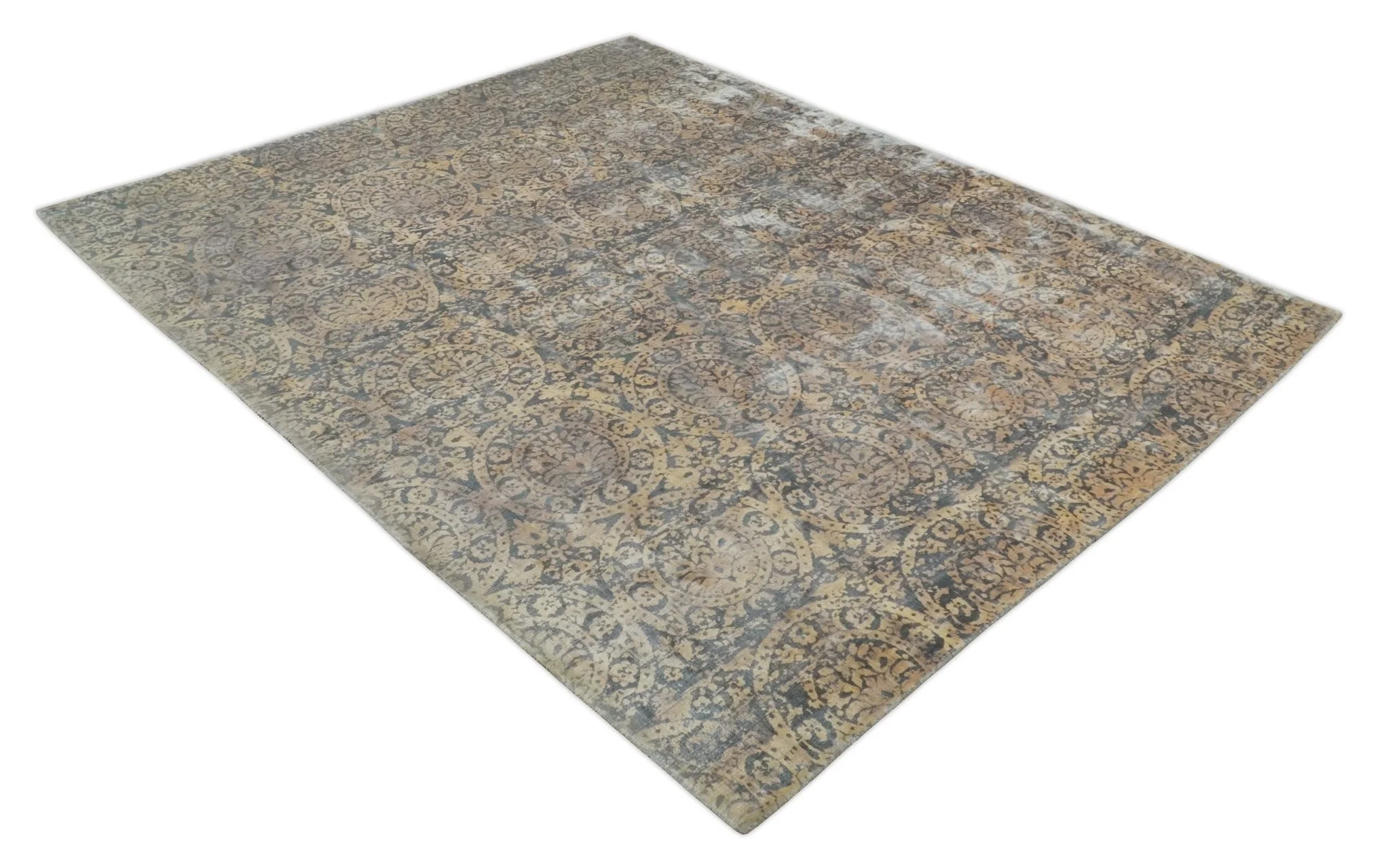 Transitional 8x10 Gray, Camel and Silver Traditional Handmade Art Silk Area Rug - Image 10