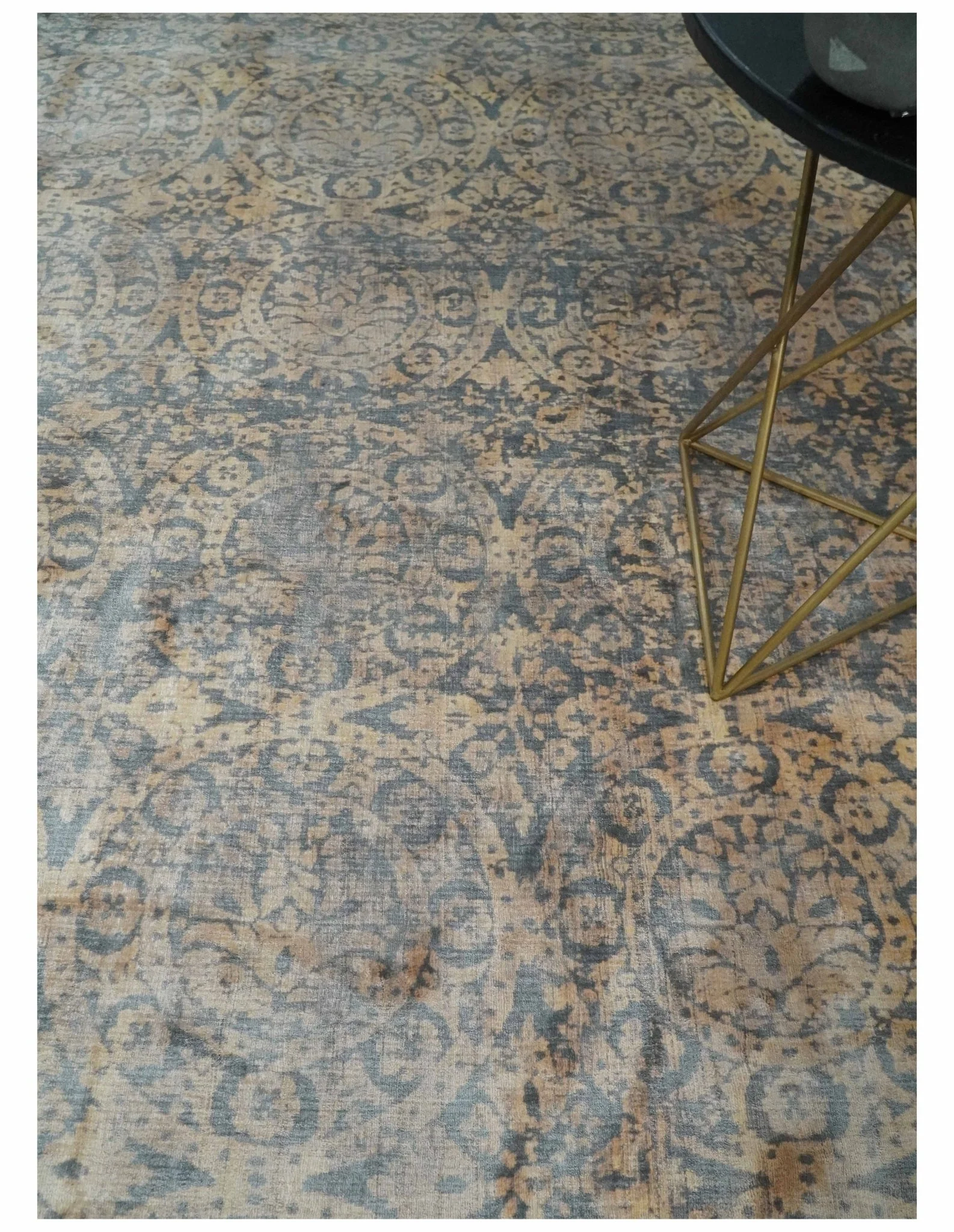 Transitional 8x10 Gray, Camel and Silver Traditional Handmade Art Silk Area Rug - Image 2