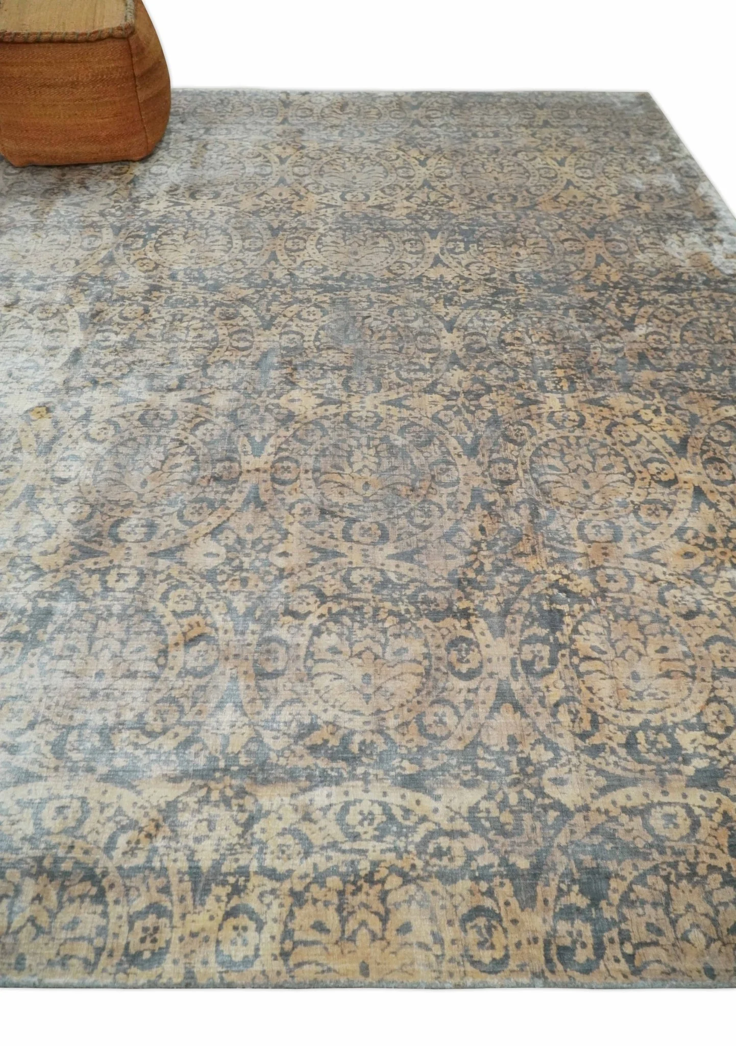 Transitional 8x10 Gray, Camel and Silver Traditional Handmade Art Silk Area Rug - Image 3