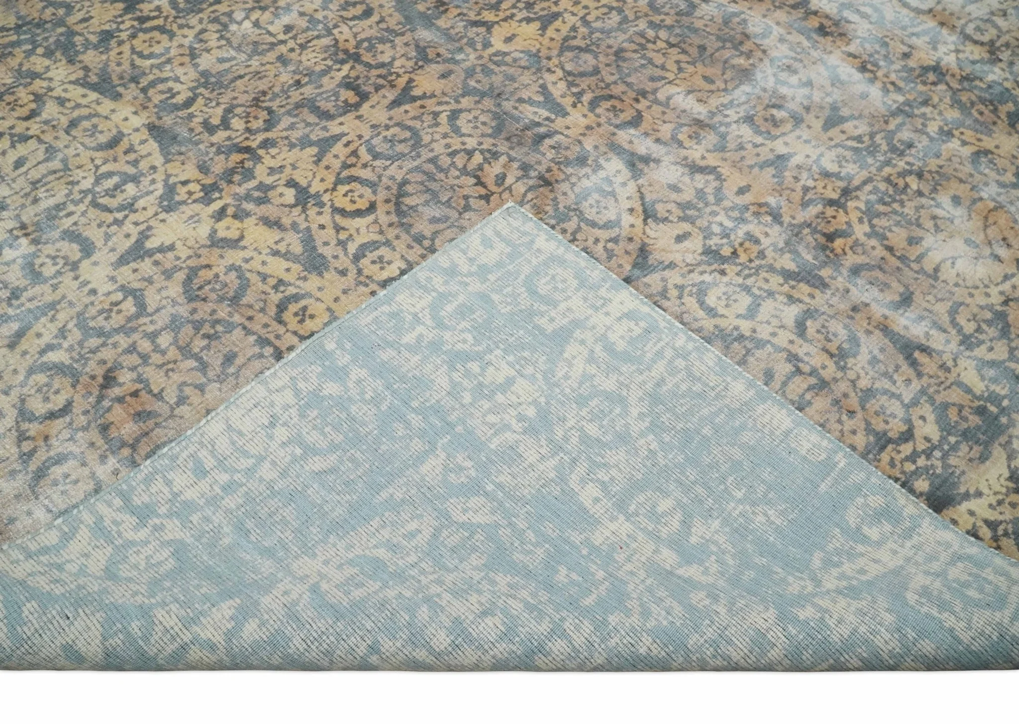 Transitional 8x10 Gray, Camel and Silver Traditional Handmade Art Silk Area Rug - Image 7