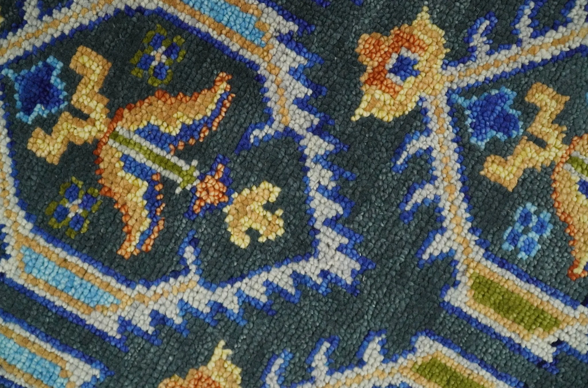 Hand Knotted Blue, Gold and Moss Green Vintage Style Custom Made wool Area Rug - Image 4