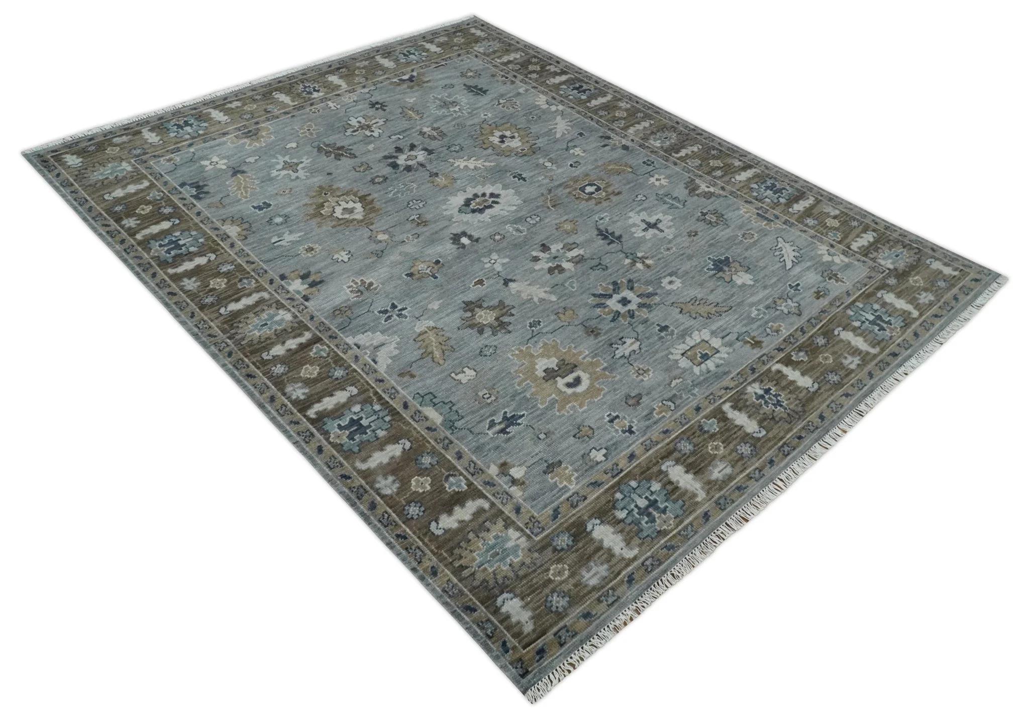8x10 Traditional Gray and Brown Antique Style Floral Hand knotted Wool Area Rug - Image 10