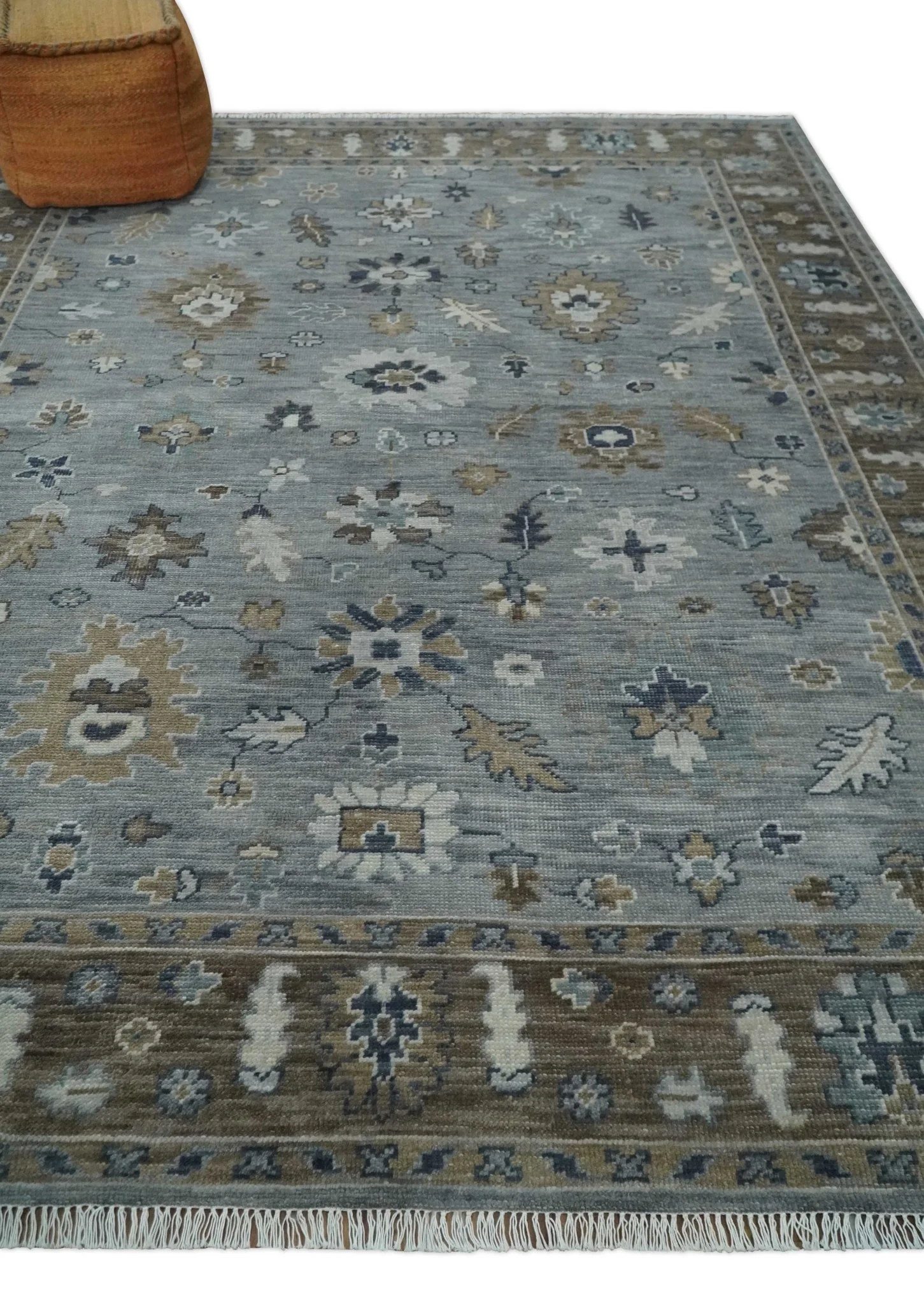 8x10 Traditional Gray and Brown Antique Style Floral Hand knotted Wool Area Rug - Image 3